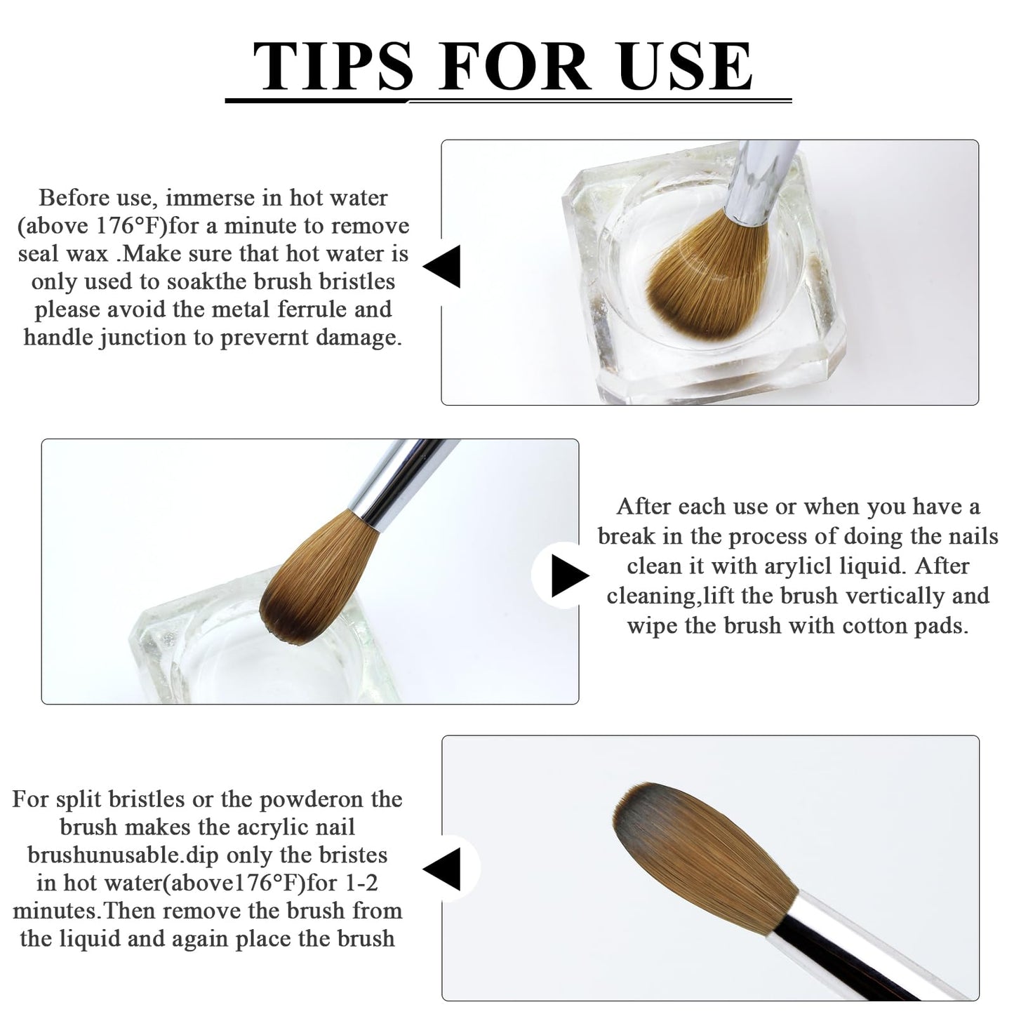 Aridito 100% pure Kolinsky Round Head Acrylic nail art brush black metal handle for Professional Manicure DIY Home Salon(#12#14#16#18) (#16)