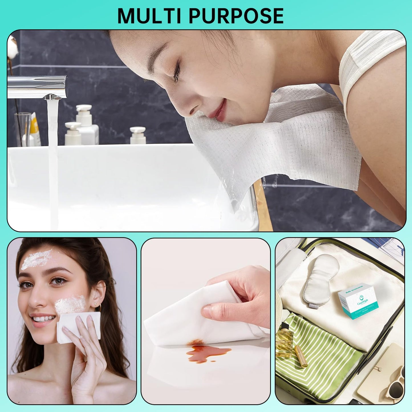 ONLYCARE Disposable Face Towel, Biodegradable Face Towels, 10" x 12" Super Thick Soft Facial Towels, 100 Count Face Towelettes Disposable for Sensitive Skin, Makeup Remover Dry Wipes, 2 Pack
