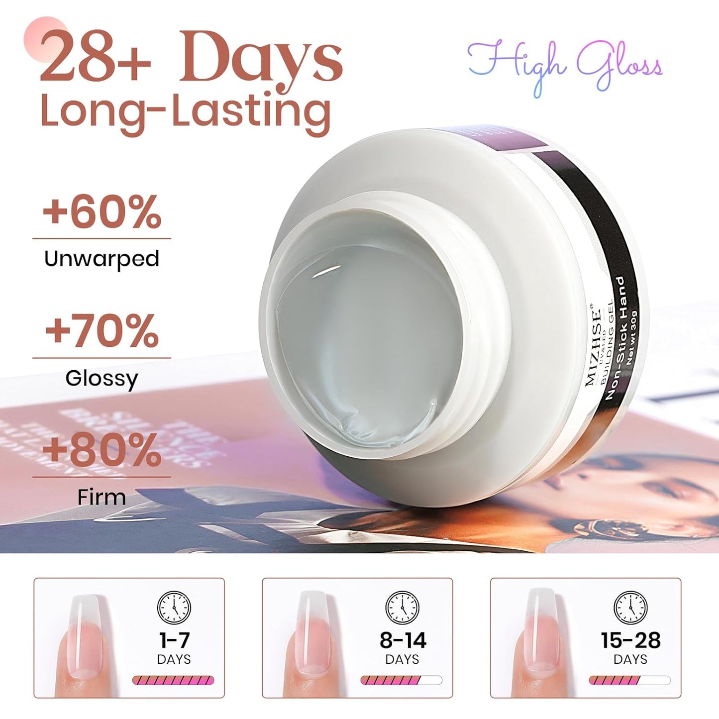 MIZHSE Solid Builder Gel for Nails, Clear Non-Sticky Sculpting Gel, 3D Nail Art Carving Building Modeling Hard Nail Extension Soak Off UV/LED Nail Art Salon Home DIY 15g