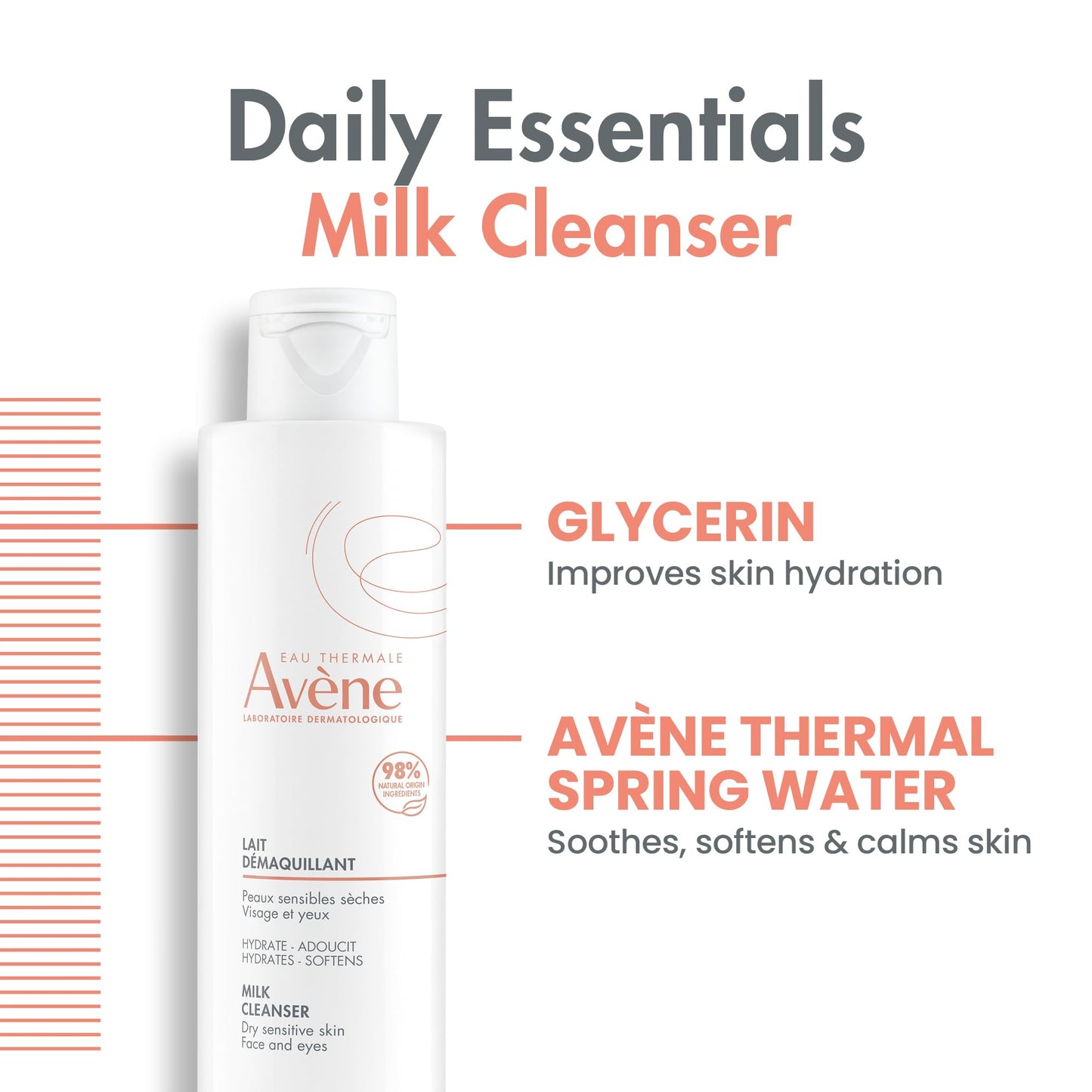 brand Avène Gentle Milk Cleanser - Moisturizing, No-Rinse, Soap-Free Cleansing Lotion for Dry, Sensitive Skin - 6.7 Fl Oz