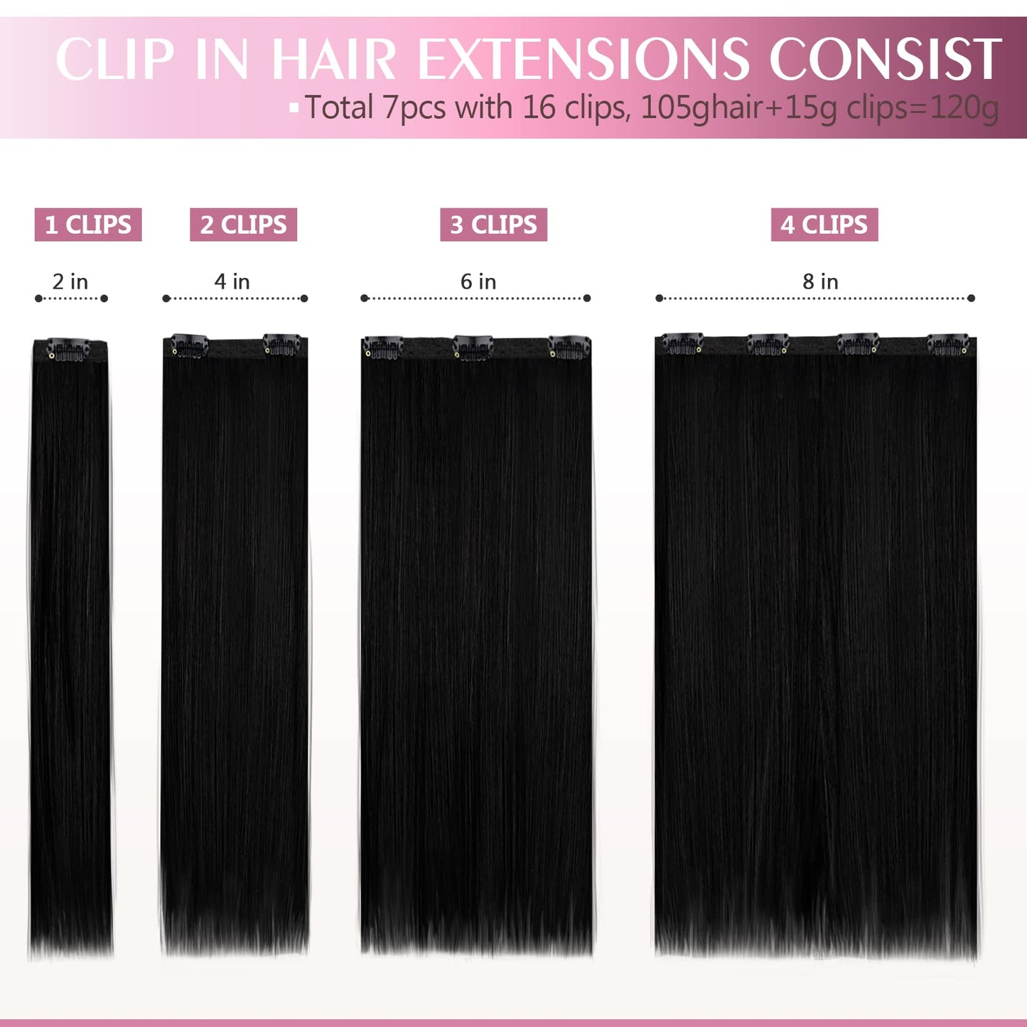 Fimislosion Real Hair Extensions Clip in Human Hair, Seamless Clip in Hair Extensions Real Human Hair, 14 Inch Clip ins extensions for women, Natural Black 120G 7Pcs