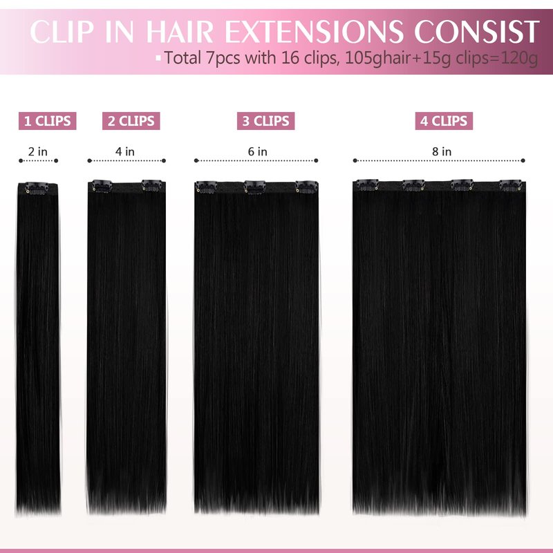 Fimislosion Real Hair Extensions Clip in Human Hair, Seamless Clip in Hair Extensions Real Human Hair, 14 Inch Clip ins extensions for women, Natural Black 120G 7Pcs