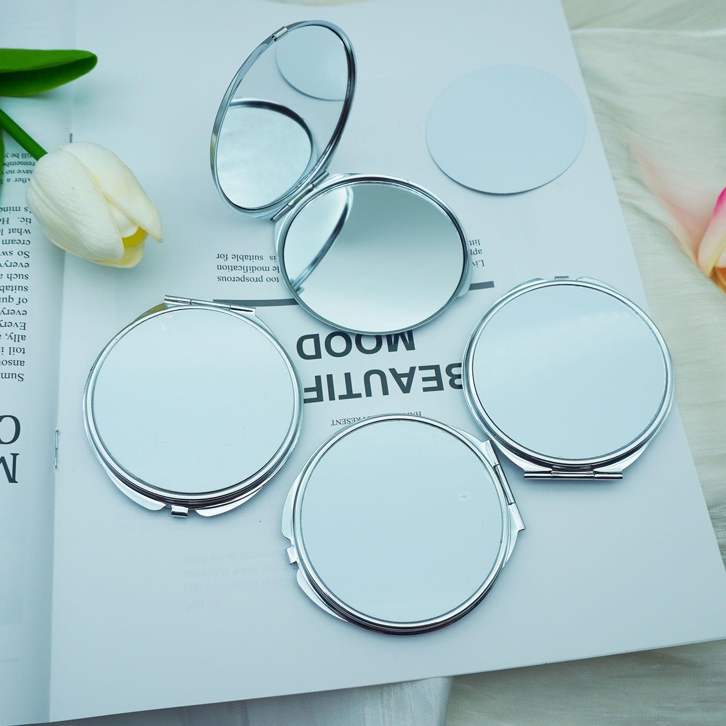 Frinnovan 18 Pack Sublimation Blanks Pocket Mirror Cosmetic Compact Travel Folding Mirrors for Makeup Women Wending Party Cute Round Shaped