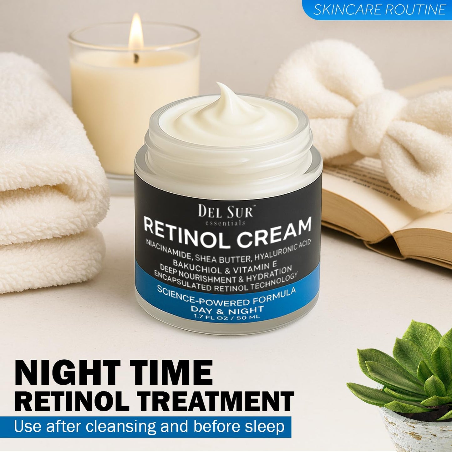 Retinol Cream for Face – Gentle Hydrating Moisturizer with Hyaluronic Acid, Bakuchiol & Niacinamide – Lightweight, Non-Greasy Formula for Soft, Smooth, Radiant Skin – Day & Night Use - 50 ml