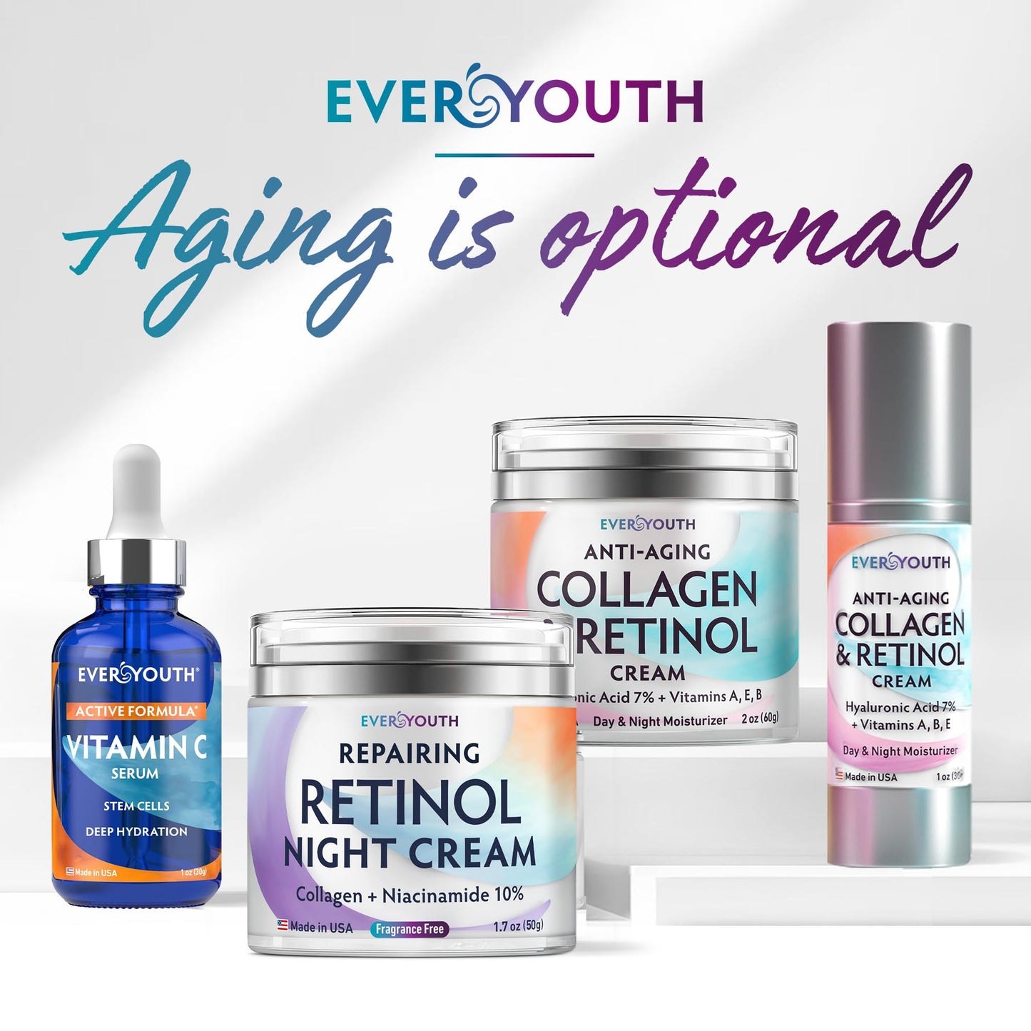 Vitamin C Serum for Face, Stem Cells, Niacinamide, Hyaluronic Acid & Vitamin E - Anti-Aging Retinol Facial Serum with Glycolic Acid & Retinal for Brightening, Hydrating & Firming Skin - Made in USA
