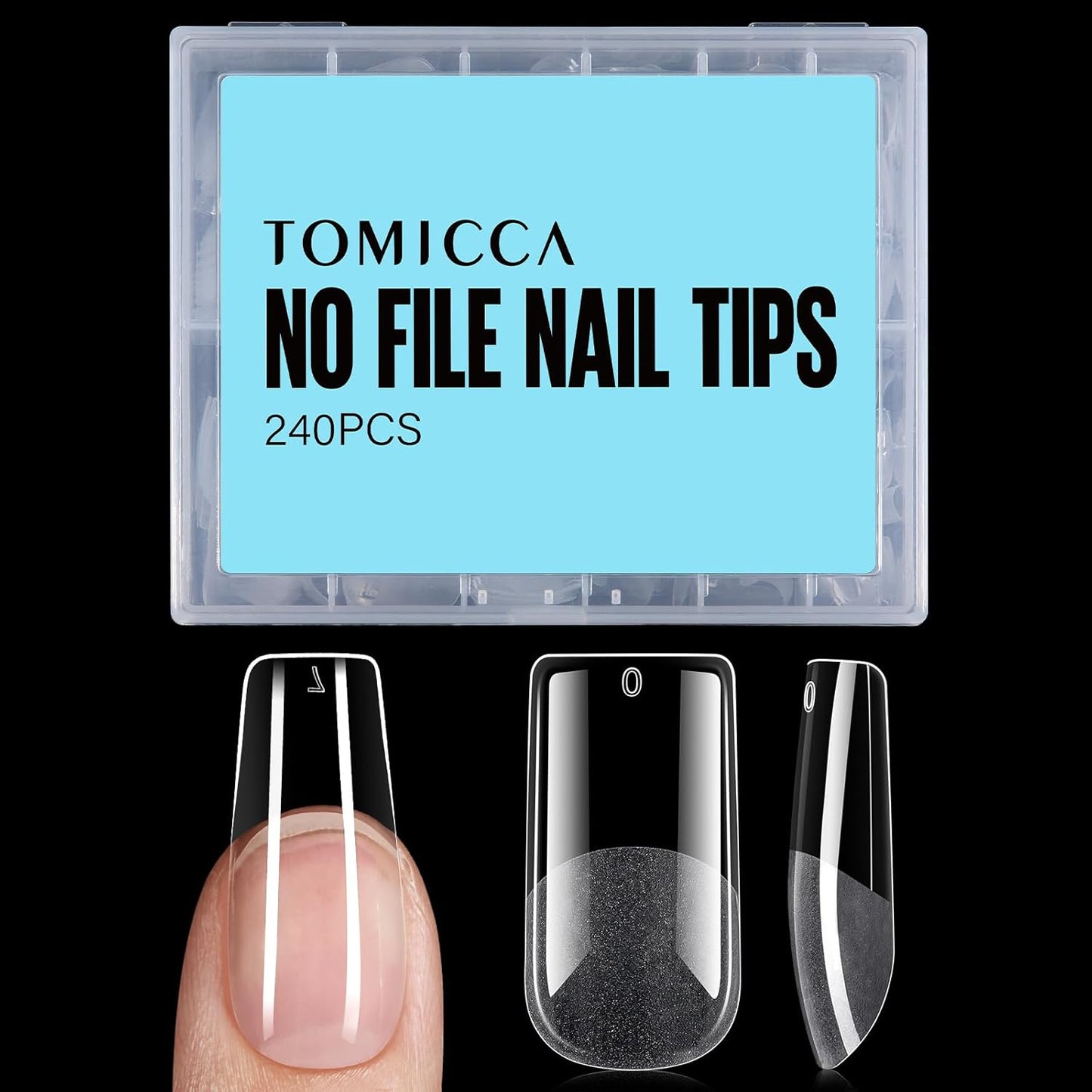 TOMICCA Short Nail Tips Extra Short Square Nail Tips, 192Pcs Fake Nails 12 Sizes Acrylic Clear Nails for Beginner and Professional DIY Gel Nails Salon