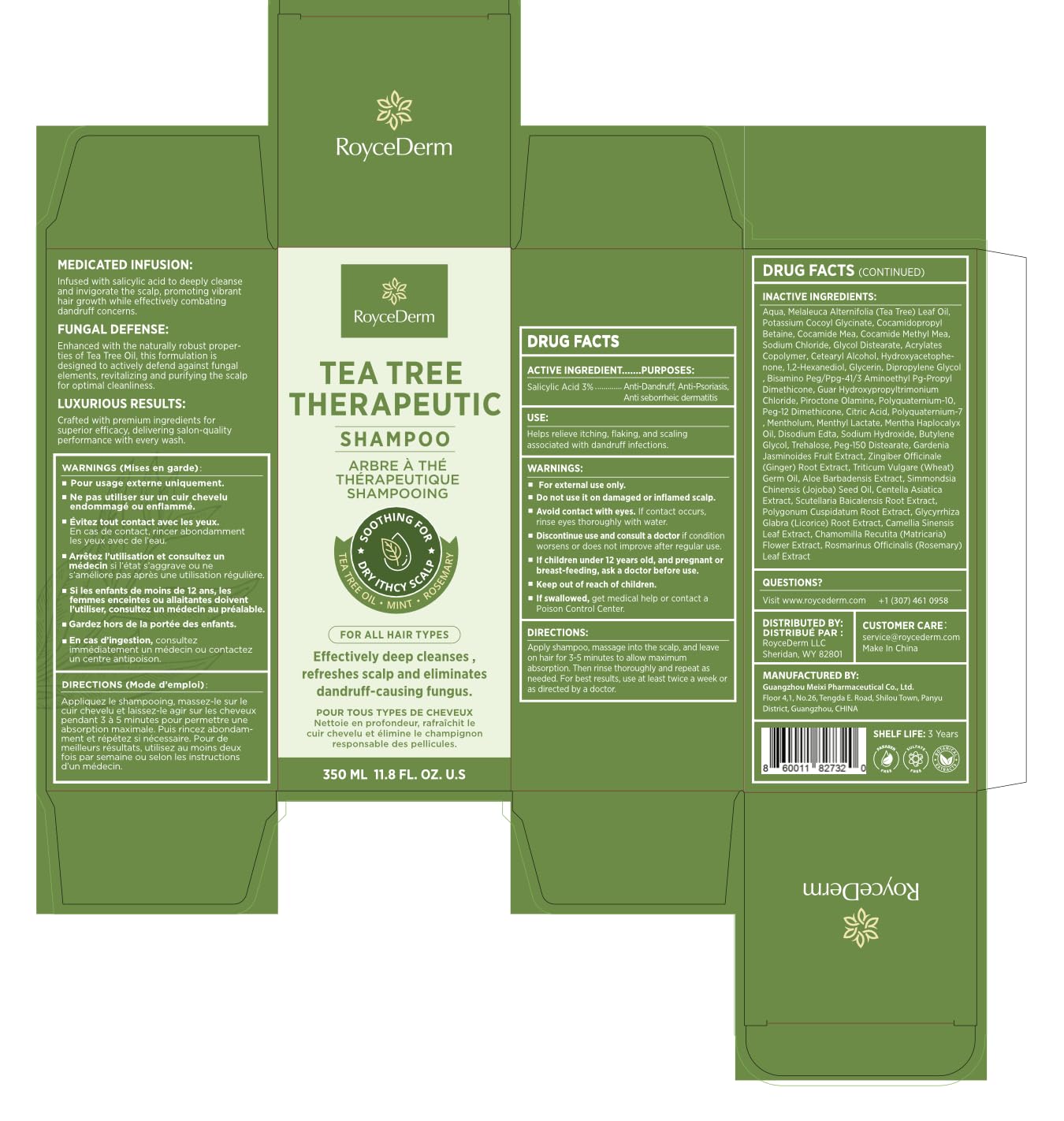 Roycederm Tea Tree Antifungal Shampoo: Folliculitis Shampoo for Dry Scalp, Dandruff, and Itchy Scalp - Medicated Clarifying shampoo with Tea Tree Oil, Paraben & Sulfate Free