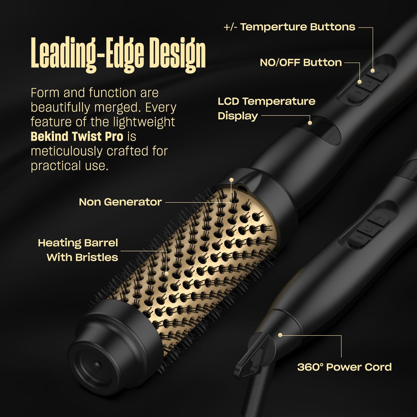 Bekind Twist Pro Thermal Brush - 1.5 Inch Versatile Heated Round Hot Air Brush Dryer, Effortless Blowout Curling Hair Styling Tools, Negative Ion Blow Out Hot Round Brush, 20s Heats (Black)