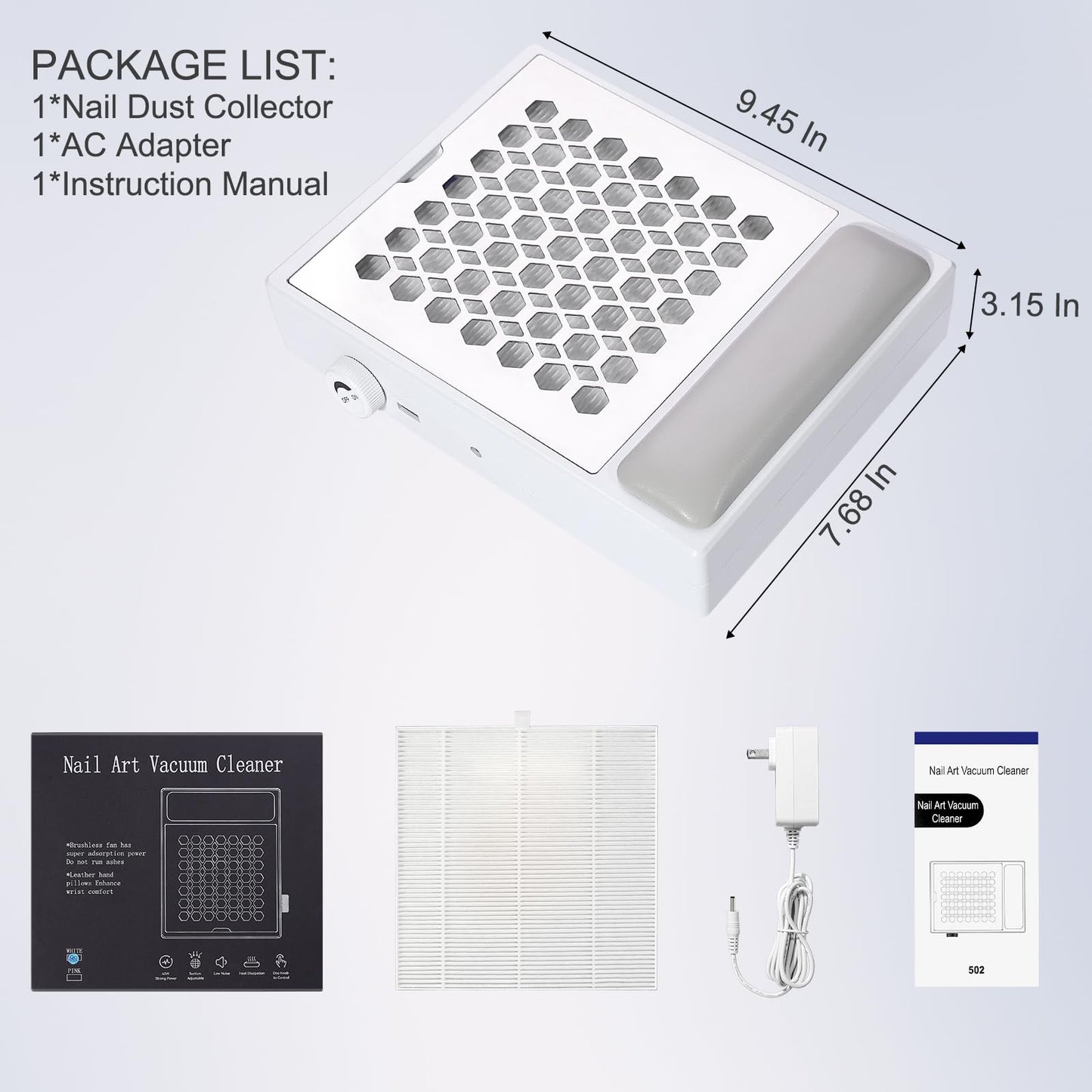 BNYLFGX Nail Dust Collector, Cordless Dust Collector Nail Tech, Powerful Vacuum Fan Vent Dust Collector Extractor Electric Dust Suction Machine for Acrylic Nails Polishing, Nail Salon & Home