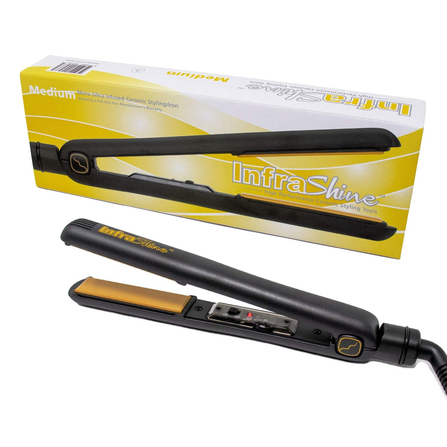 Infrashine Original Medium Flat Iron, 1 inch, Black - Ceramic Floating Plates for Smooth, Shiny, Frizz-Free Hair - 1 Year Warranty, Made in Korea
