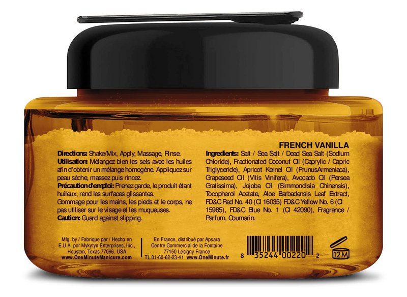One Minute Manicure - Moisturizing Salt Scrub - 13 oz - Professionally Formulated To Exfoliate, Recondition & Moisturize Skin - Enhanced With Botanical Oils & Natural Sea Salts (French Vanilla)