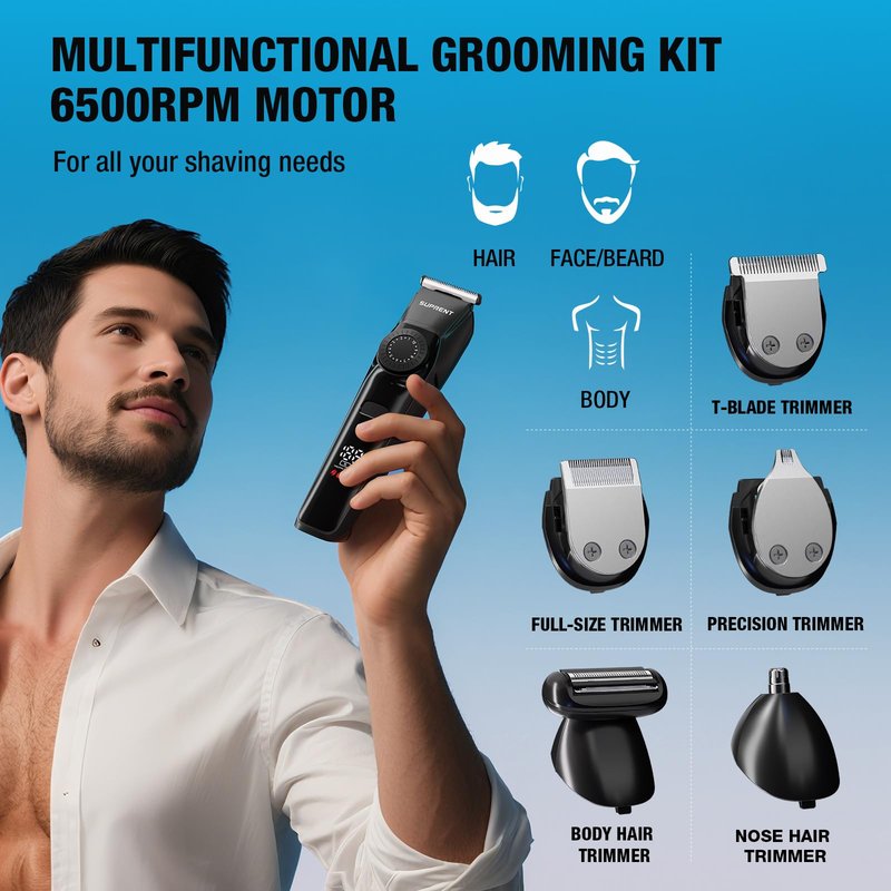 SUPRENT Beard Trimmers for Men - All-in-One Mens Grooming Kits with 40 Precision Dials,Waterproof Adjustable Trimmers for Hair, Beard, Face, Nose & Body, USB-C Rechargeable, 3.5H Running Time (Black)