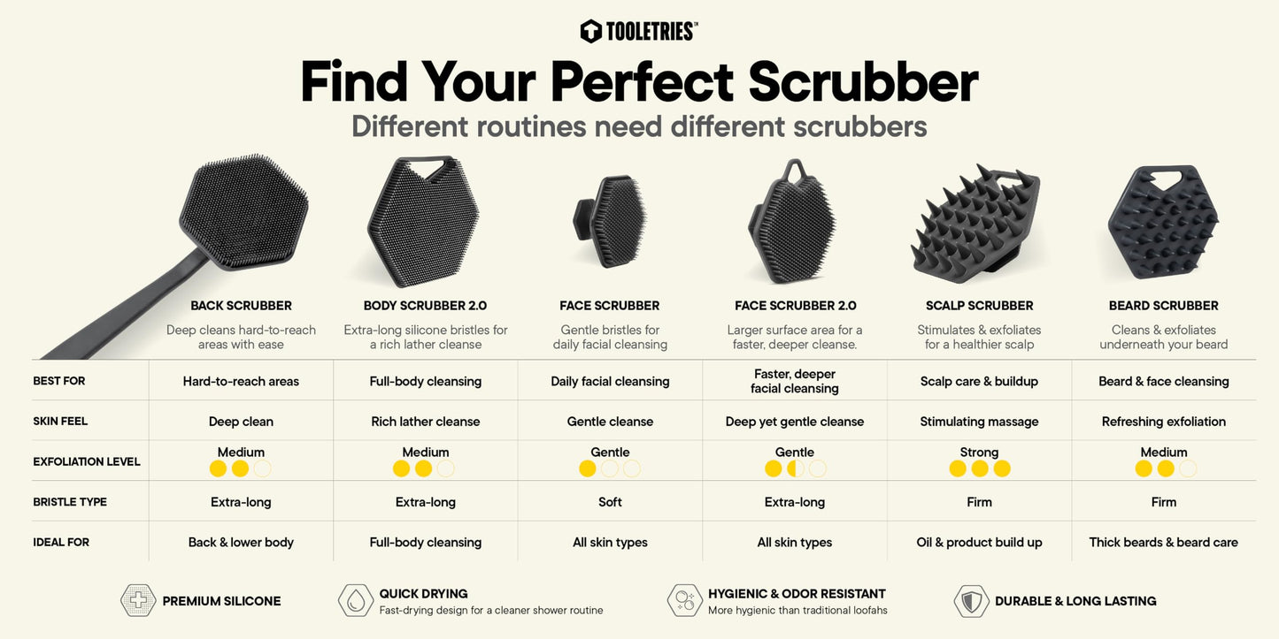 TOOLETRIES Silicone Back Scrubber for Shower, Bath Brush - Charcoal