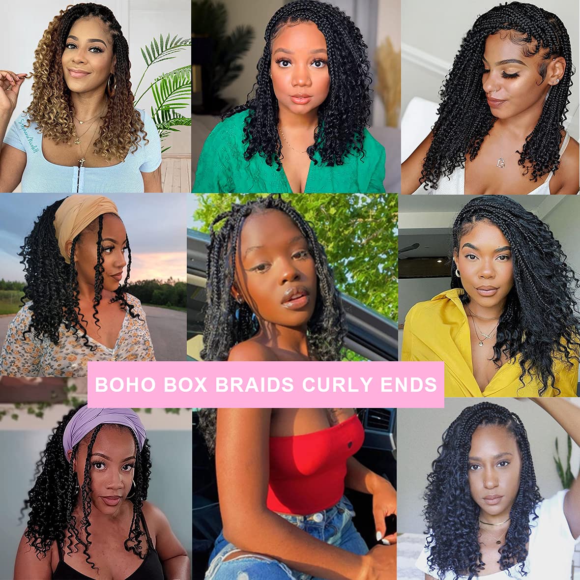 Unionbeauty Boho Box Braids Crochet Hair 22 Inch Black Goddess Box Braids Crochet Hair Curly Ends 8 Packs Bohemian Box Braids Crochet Box Braids Synthetic Braiding Hair Extension for Black Woman 1B#