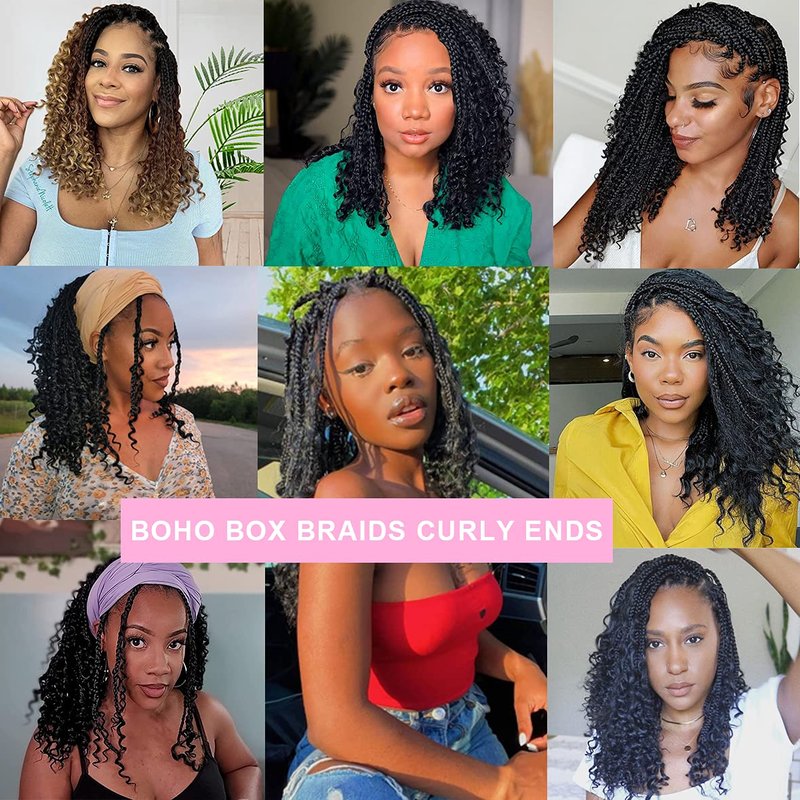Unionbeauty Boho Box Braids Crochet Hair 22 Inch Black Goddess Box Braids Crochet Hair Curly Ends 8 Packs Bohemian Box Braids Crochet Box Braids Synthetic Braiding Hair Extension for Black Woman 1B#