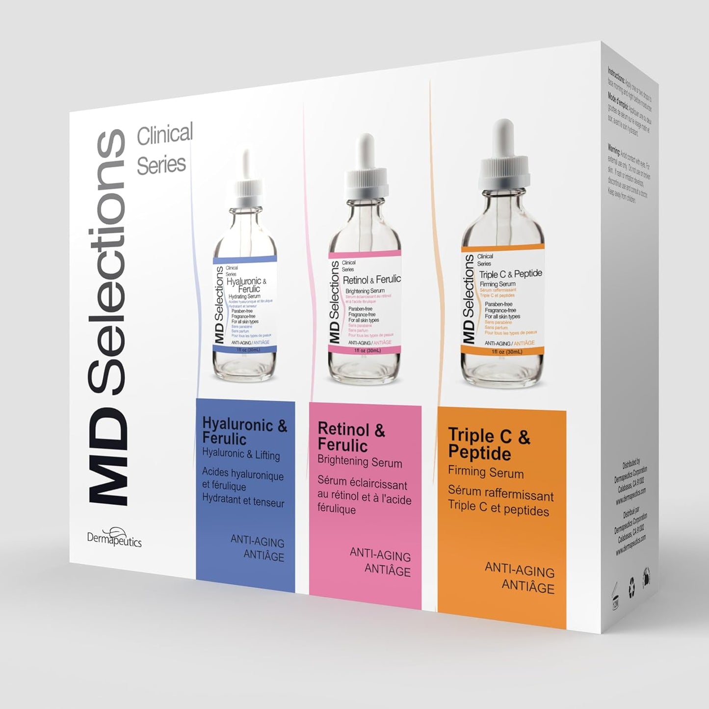 MD Selections Retinol Hyaluronic Triple C Peptide Serum Bundle - Skin Firming & Plumping, 3 Fl Oz