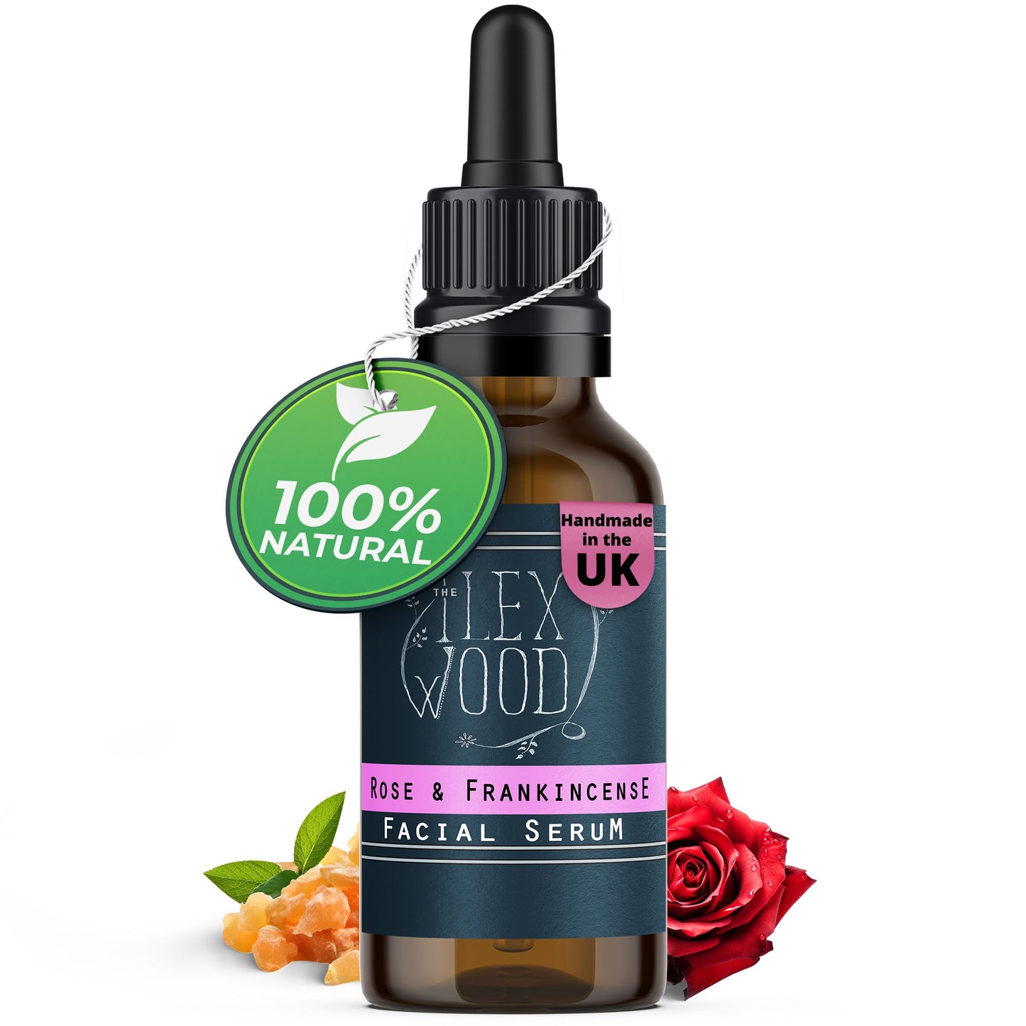 The Ilex Wood - Rose and Frankincense Face Serum - 100% Natural, Vegan, Moisturising, Anti Ageing, Wrinkle & Line Reducing, Cruelty Free, Plastic Free, Handcrafted - 20ml (0.68 fl oz)