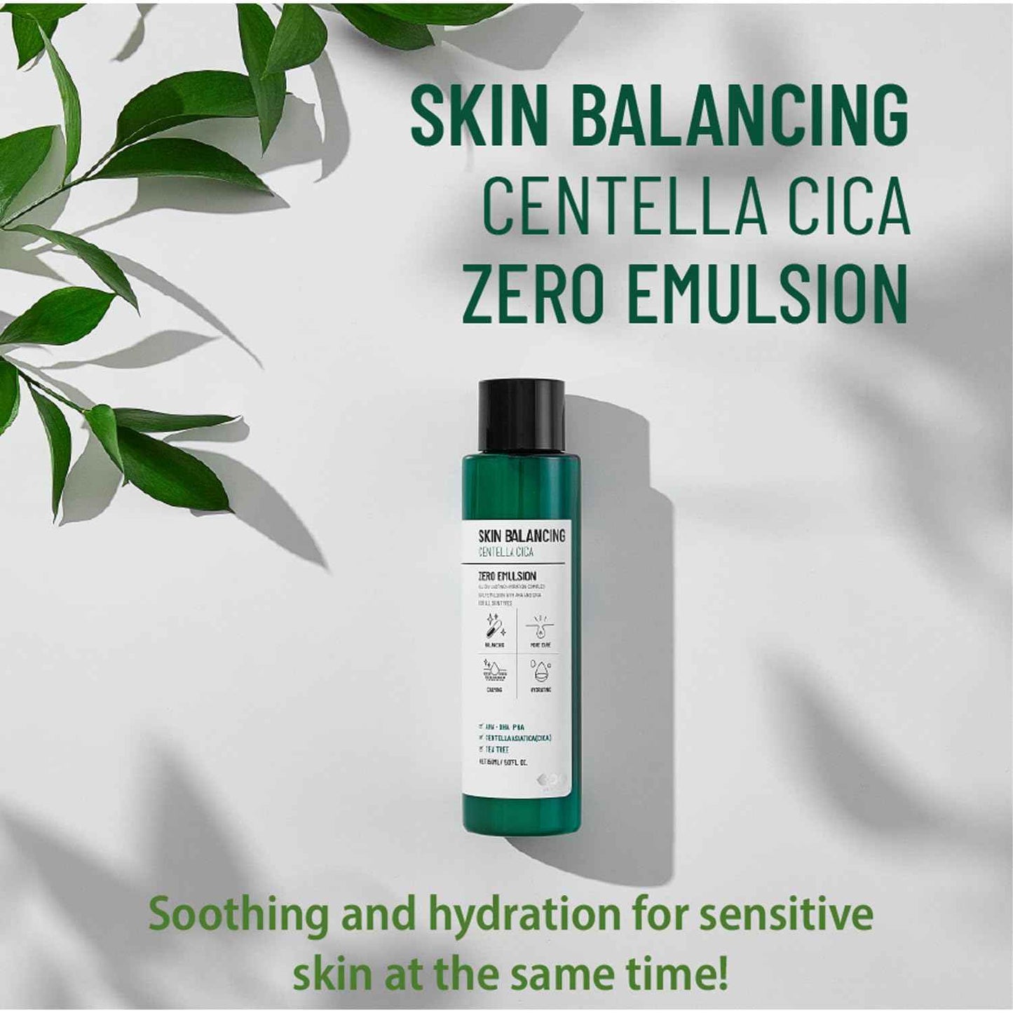 DEARBOO SKIN Balancing Centella Cica Zero Facial Emulsion 5.07 fl.oz(150ml) | AHA BHA PHA and Teatree | Soothing, Calming, Moisturizing for Sensitive Skin | Daily Korean Skincare