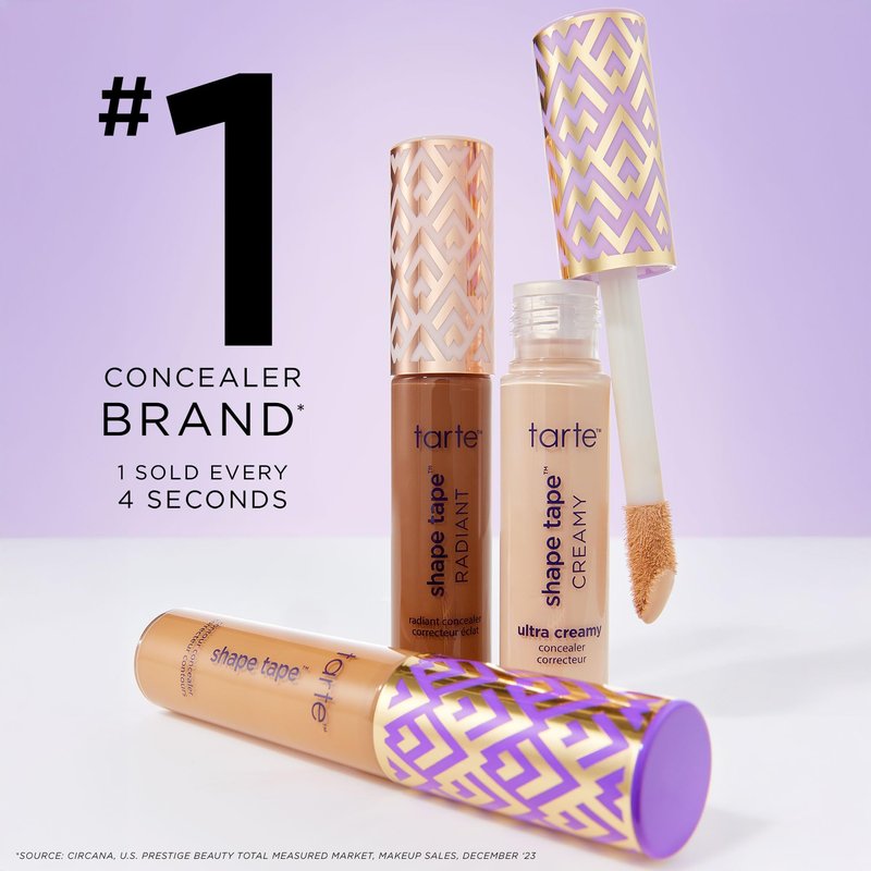 tarte shape tape concealer & brush – Instant Full Coverage for Under Eye, Dark Circles, Redness & Discoloration, Dermatologist-Tested, Vegan, Cruelty-Free, full size, 12N fair neutral