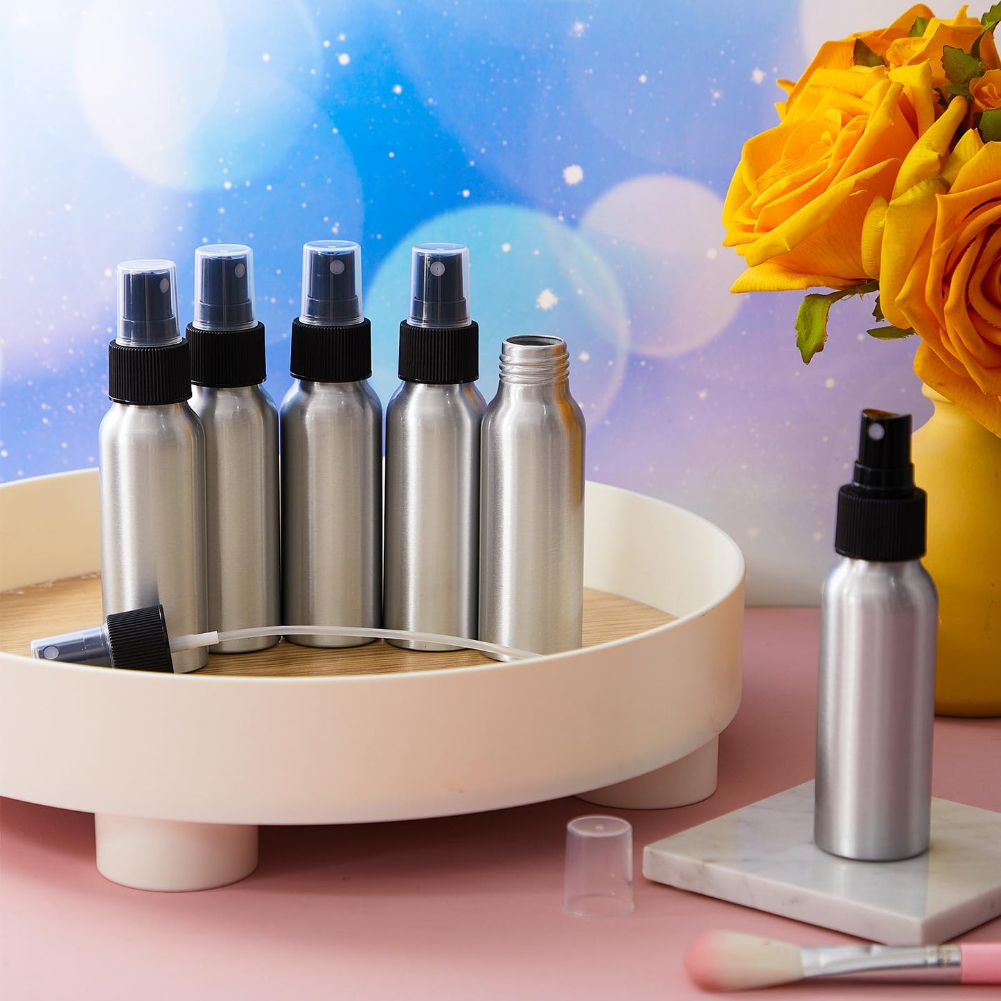 Tessco for you 2oz Aluminum Fine Mist Spray Bottles Reusable Metal Atomizer Bottles Empty Small Spray Bottle Storage Travel Size with Black Pump for Cosmetic Perfume Toner Face Essential Oil (18 Pcs)