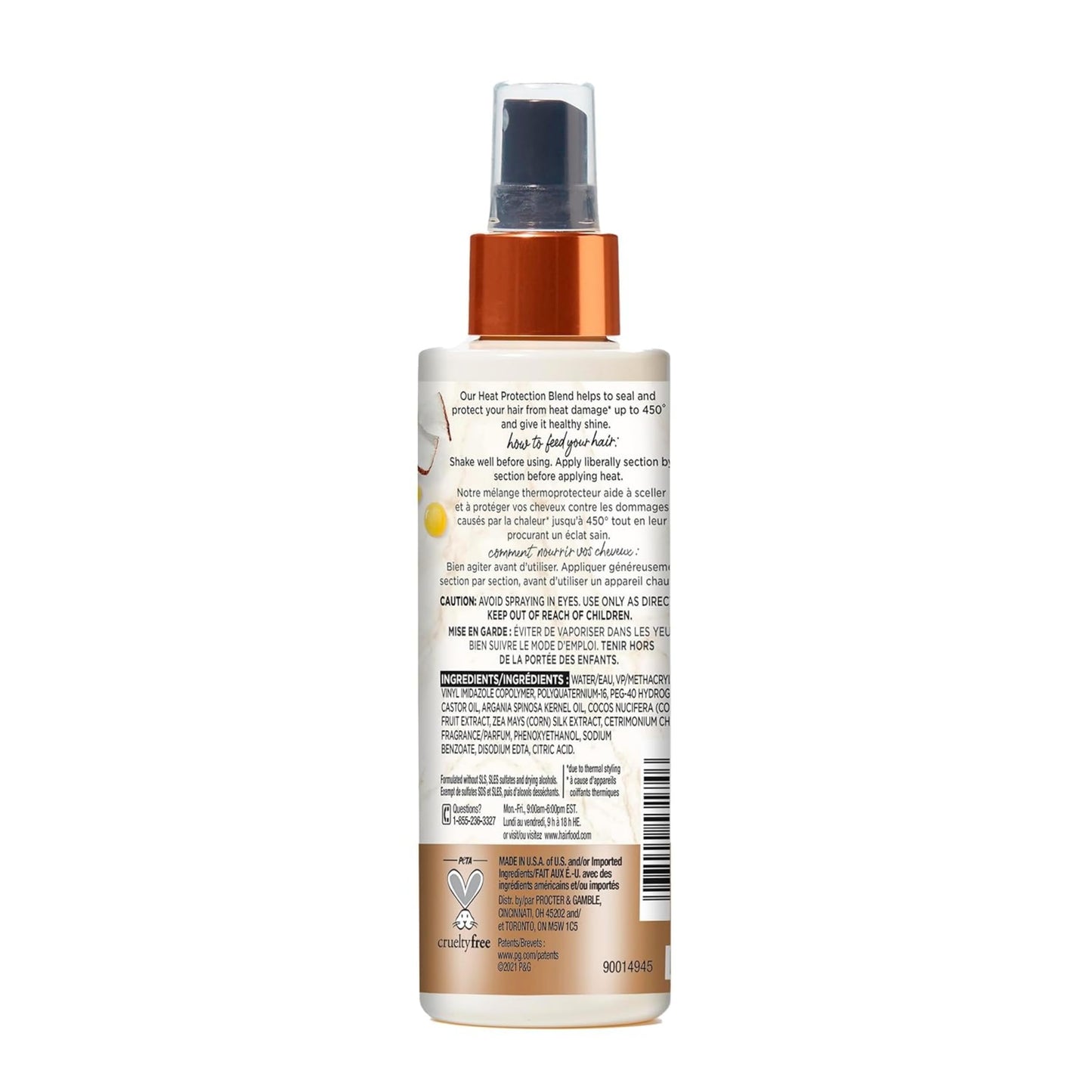 Hair Food Coconut & Argan Oil Heat Protectant Leave-In Spray for All Hair Types, 450°F Heat Protection, Sulfate-Free, Paraben-Free, Dye-Free, Alcohol-Free, Adds Shine, 6.4 Fl Oz