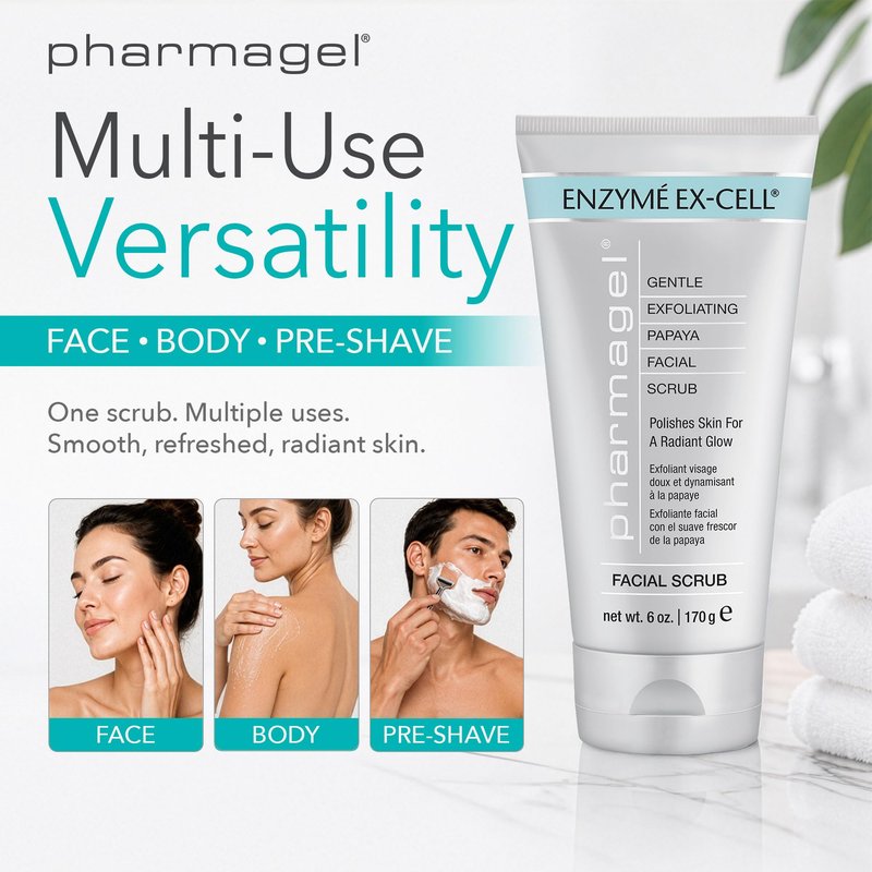 Pharmagel Enzyme Ex-Cell - Gentle Papaya Face Exfoliator Scrub for All Skin Types - 6 Ounces