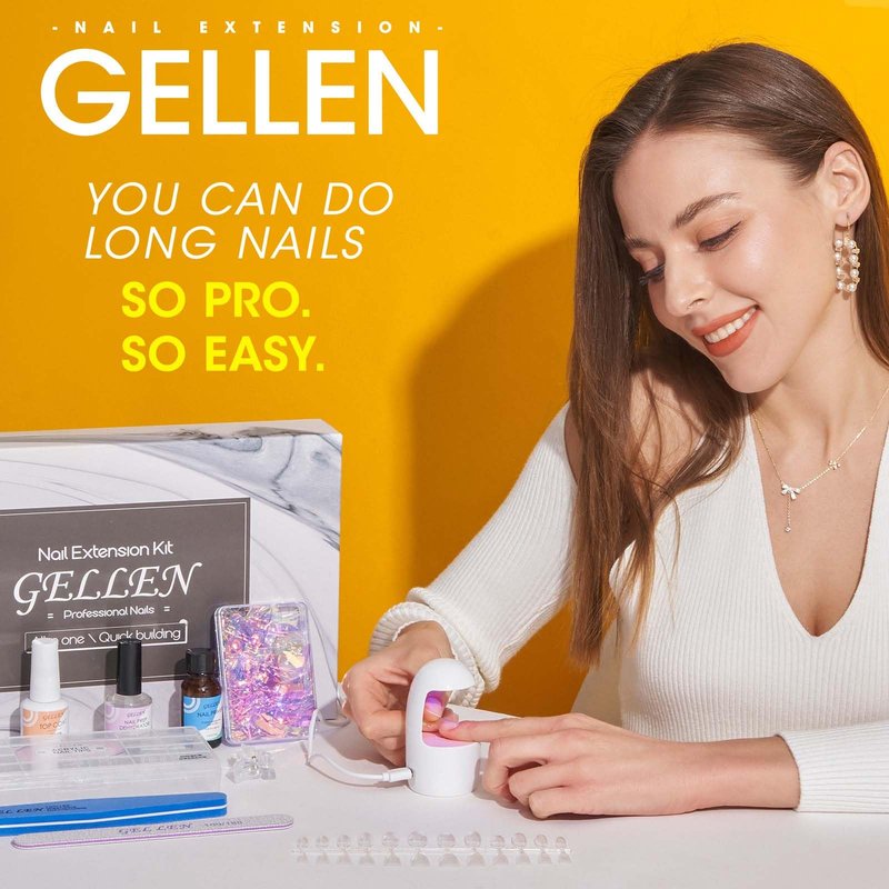 Gellen Gel Nail Kit Coffin 240pcs Nail Tips Extension Set with Everything, Etch X Nail Tips DIY Kit Long Coffin Gel Nail Glue U V Light for Women