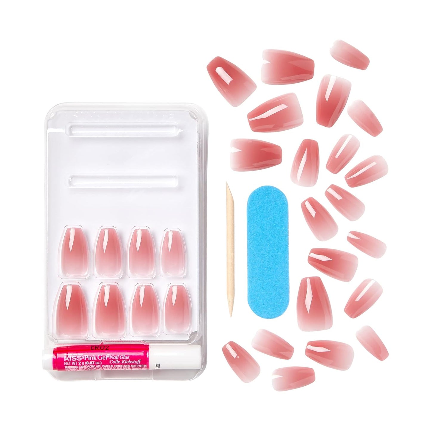 KISS Bare but Better, Press On Nails, Nail glue included, 'Nude Nude', Color, Medium Size, Coffin Shape, Includes 28 Nails, 2g glue, 1 Manicure Stick, 1 Mini File