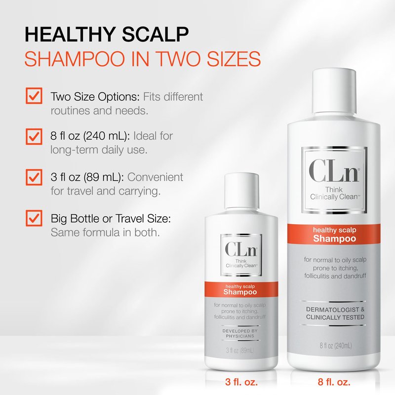CLn® Shampoo - Clarifying Formula with Salicylic Acid, For Normal to Oily Scalp Prone to Folliculitis, Dandruff, Itchy & Flaky Scalp, Fragrance-Free & Paraben-Free, 8 fl. oz.