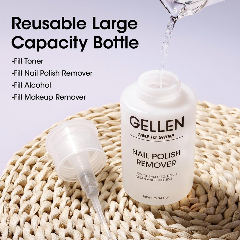 Gellen Nail Polish Remover, Non Acetone Nail Polish Removal for Regular Nail Polishes, Jasmine Scent Healthy Nail Polish Remover with Easy Push-down Pump, 6.09 Fl Oz