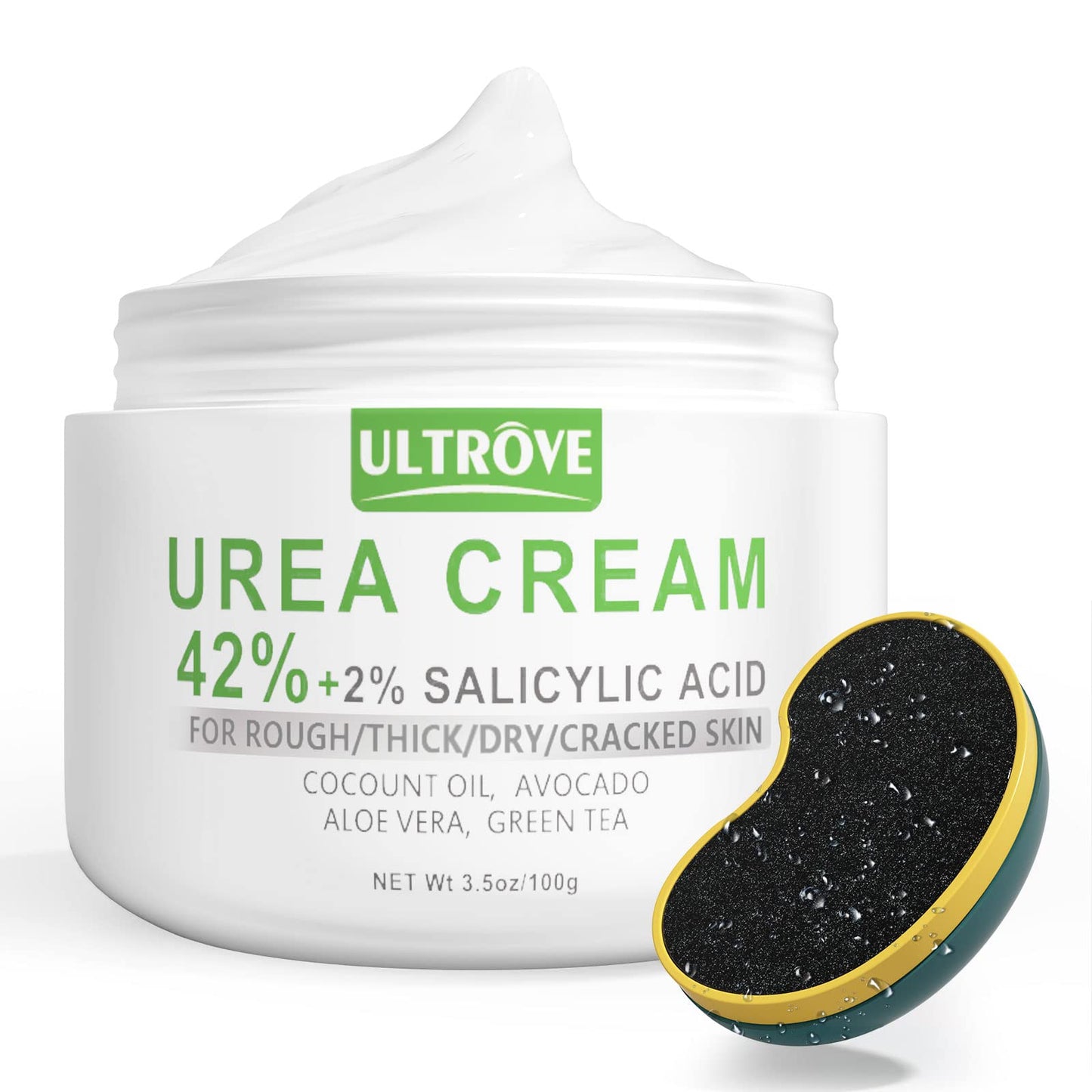 Ultrove Urea Cream 42% - 2% Salicylic Acid Foot Moisturizer - Callus & Dead Skin Remover, Repairing Foot File, 3.5 oz