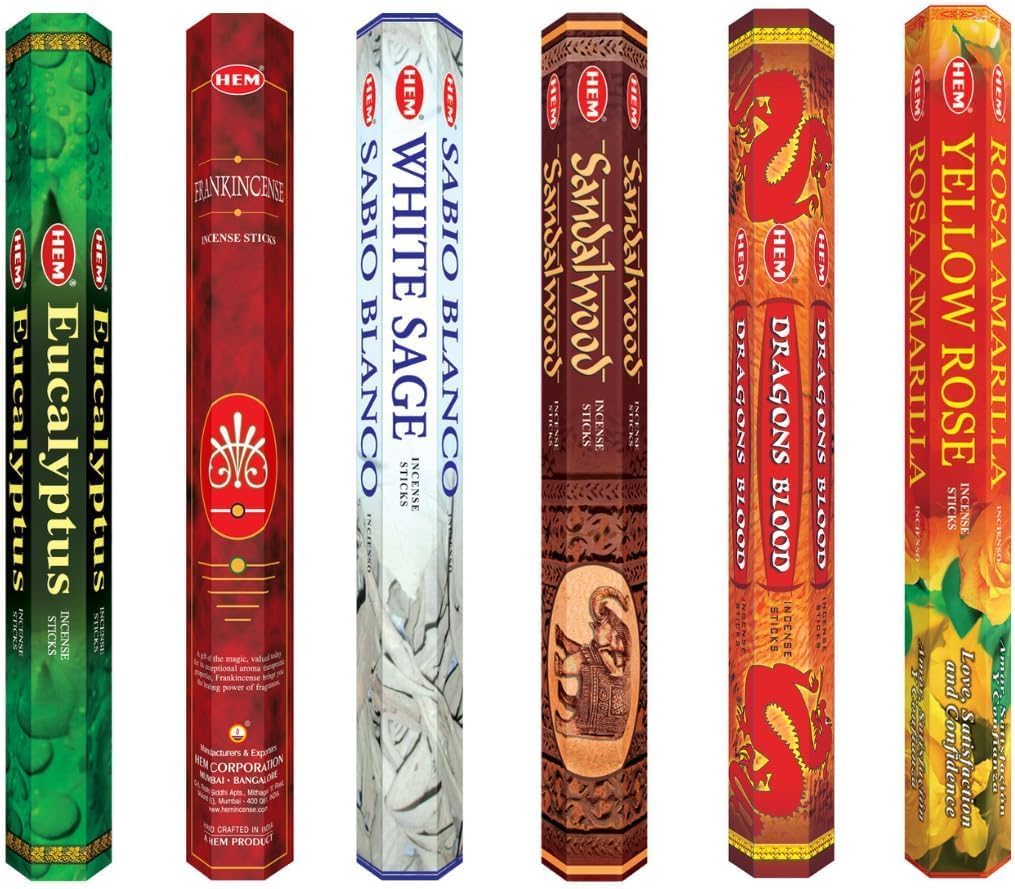 HEM Assorted Hexa Incense Sticks – Pack of 6 Fragrance Sticks (Each Tube Contains 20 Sticks) – Long-Lasting Aromatherapy for Meditation, Relaxation, Yoga, and Home Fragrance