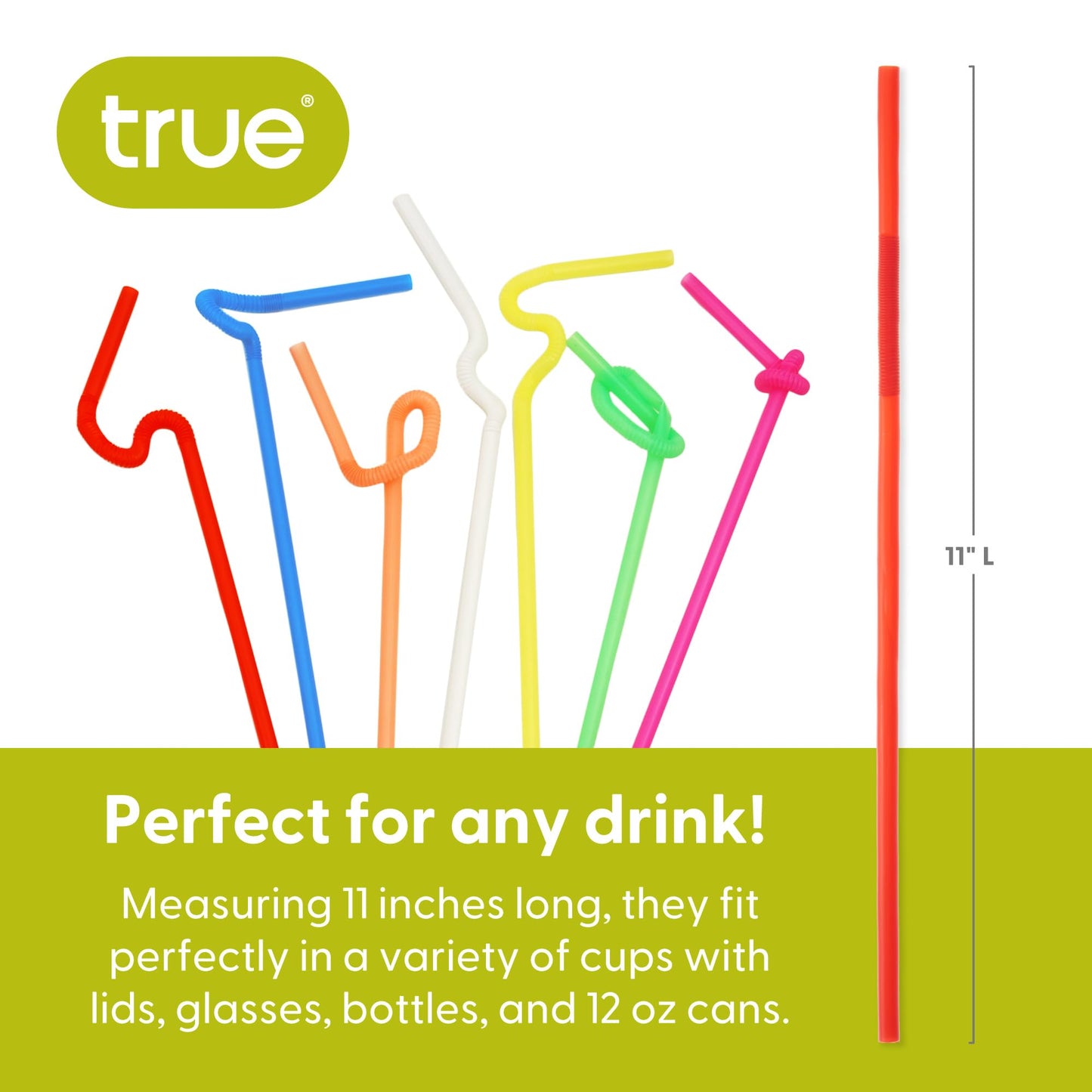 True Ultra Bendy Straw Disposable Flexible Long Plastic Straws for Cocktails Smoothies Iced Coffee, Home Bar, Party Supplies, Set of 50, Multicolor