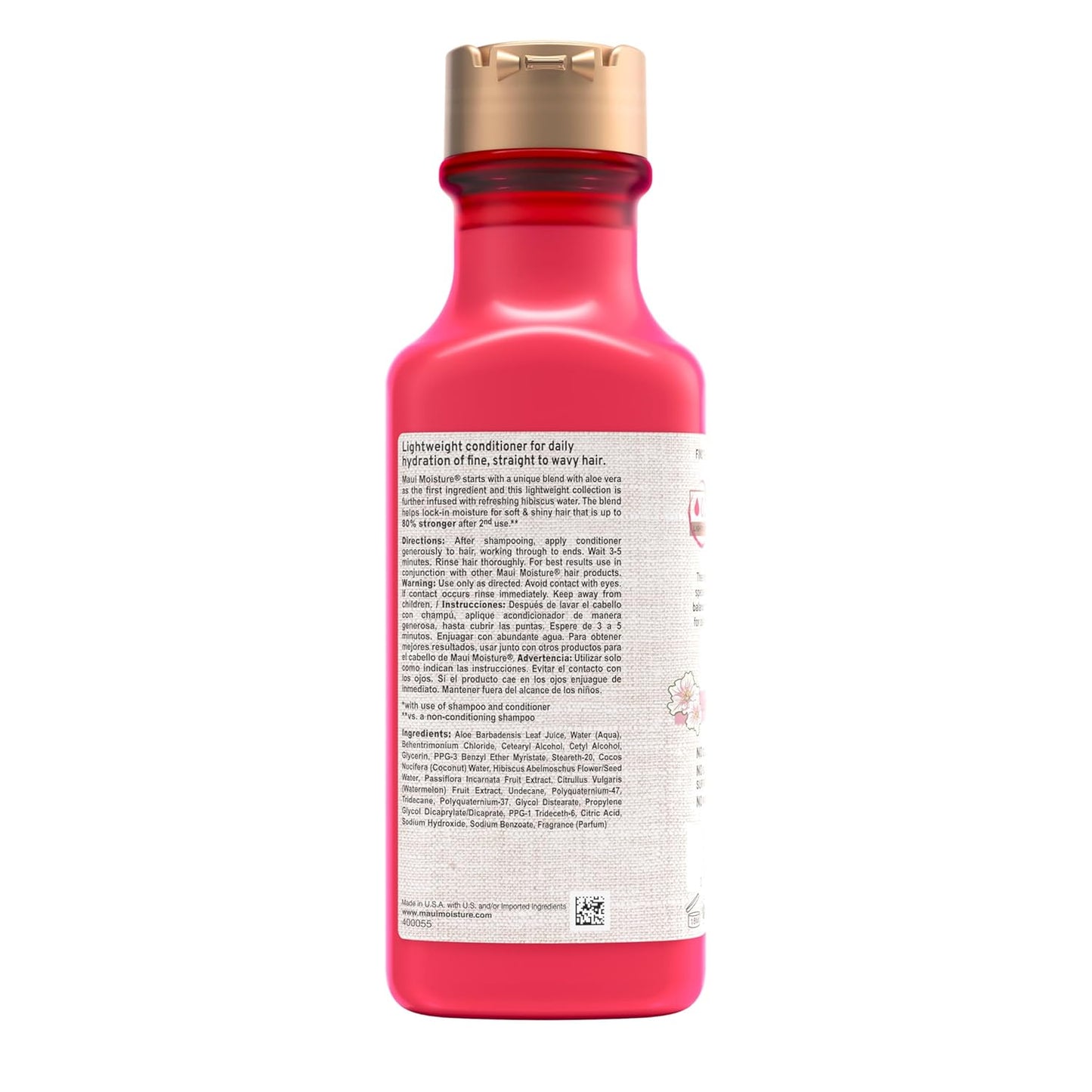 Maui Moisture Lightweight Hydration + Hibiscus Water Conditioner, Nourishing Aloe Vera Conditioner Softens & Quenches Hair, Vegan & Silicone-Free, 13 Fl Oz