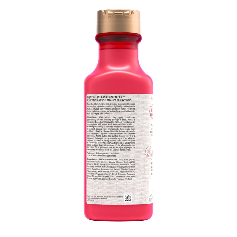 Maui Moisture Lightweight Hydration + Hibiscus Water Conditioner, Nourishing Aloe Vera Conditioner Softens & Quenches Hair, Vegan & Silicone-Free, 13 Fl Oz