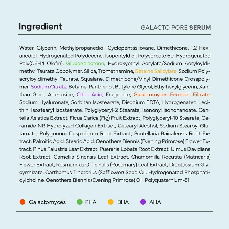 SAM'U Galacto Pore Serum – Pore Minimizing Facial Serum with Galactomyces For Glass Skin – Korean Skin Care, Tightening & Hydrating with AHA, PHA, BHA, Suitable for Acne-Prone Skin – 1.35 Fl. Oz
