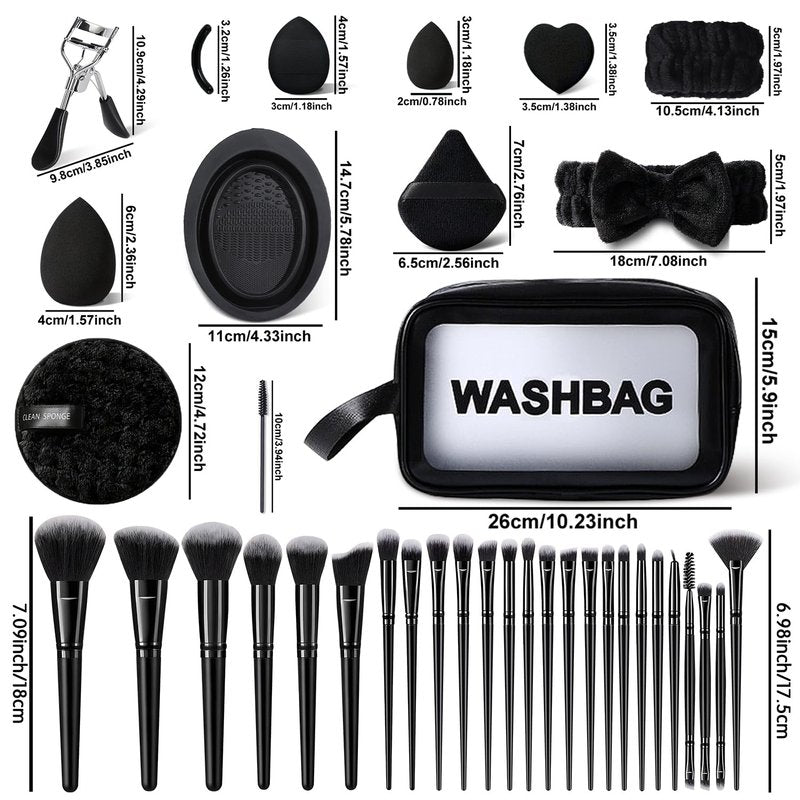 HGHDBT 56Pcs Black Makeup Brushes Set Professional with Case Premium Synthetic for Blush Eye Shadow Concealer Powder Foundation Eye & Face Make up Brush Kit with Beauty Blender Sponge Set Tools