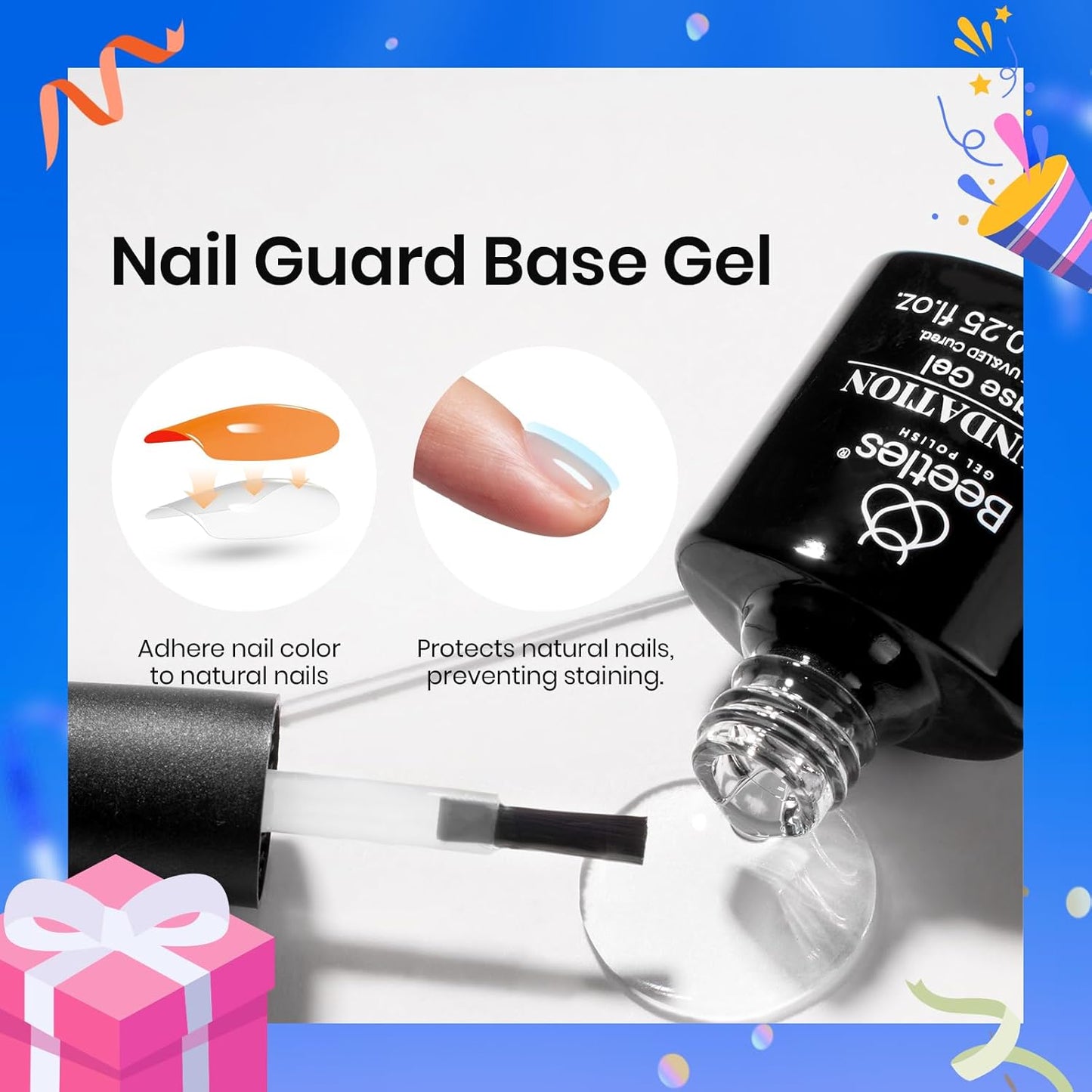 beetles Gel Polish 9 in 1 Gel Nail Glue for Clear Acrylic Nails Tips, Long Lasting Super Strong Brush Nail Glue for Fake Nails, Base Blooming Nail Gel, New Safe Formula, U V Light Cure