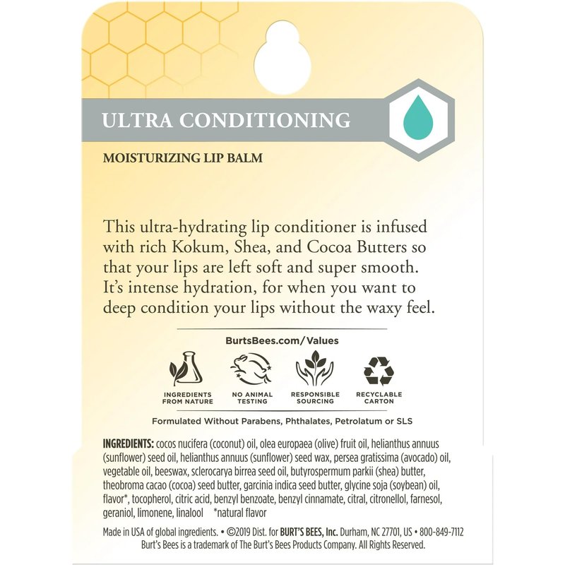Burt's Bees Lip Balm, Ultra Conditioning with Kokum Butter, 0.15 oz (Pack of 12)