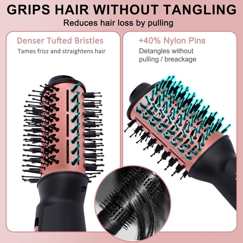 Travel Hair Dryer Brush - Mini Dual Voltage Blow Dryer with 3 Settings | Comb & Dry in One Step, Tames Frizz