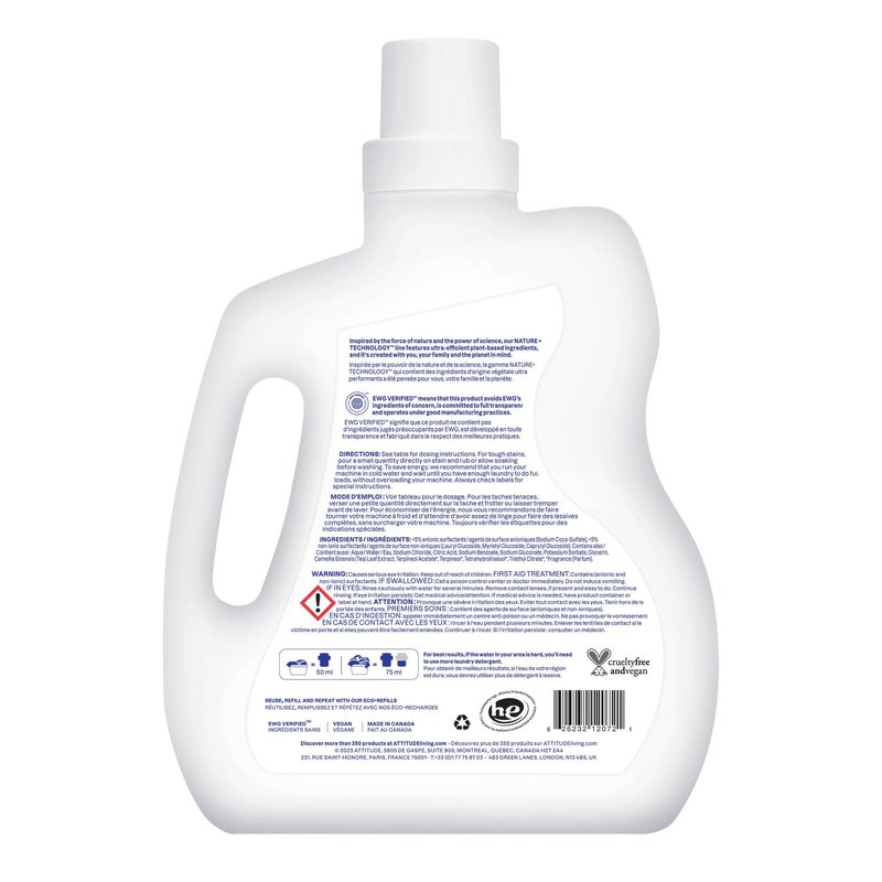 ATTITUDE Liquid Laundry Detergent, EWG Verified, HE Compatible, Plant-Based & Vegan, Natural Laundry Soap, Citrus Zest Scent, 60.8 Fl Oz