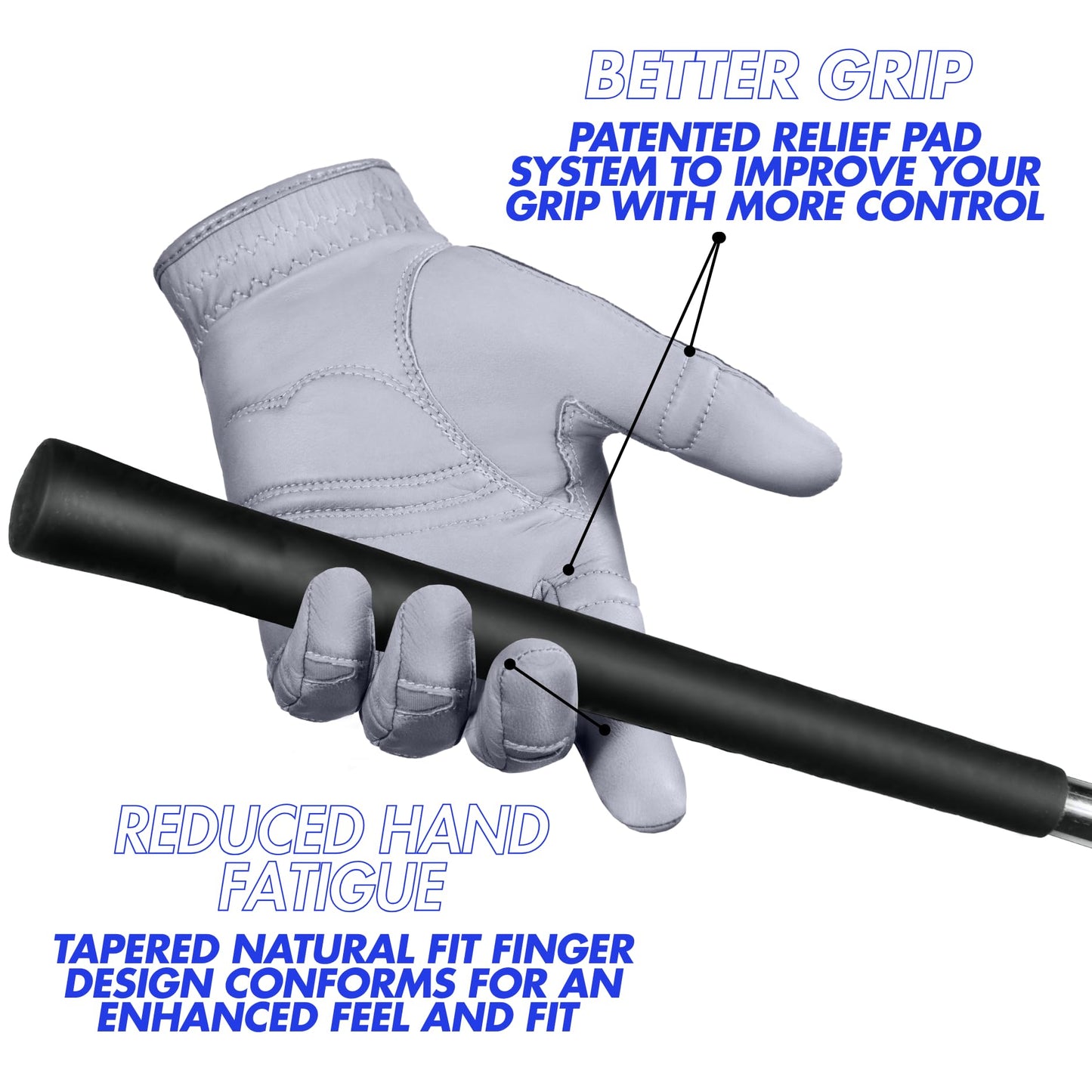 Men's StableGrip with NaturalFit 2.0 Golf Glove with Dual Expansion Thumb for Best Fit - Premium Cabretta Leather… (Gray, Medium/Large, Left)