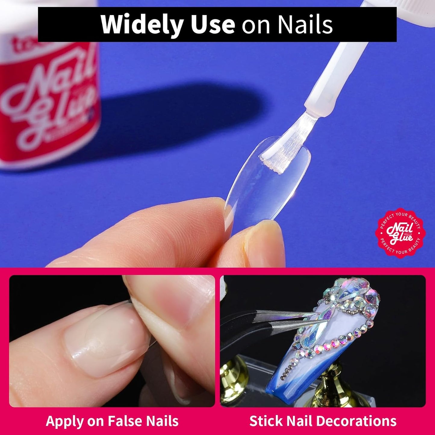 Teenitor Nail Glue for Press Ons, 3 Pack Best Nail Glue for Gel Tips with Nail Files, Super Strong Nail Glue for Broken Nail Brush on Nail Glue for Press on Nails