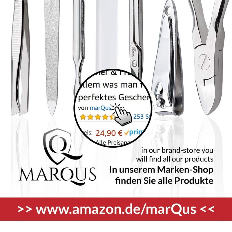 Manicure Set Solingen Made in Germany - 7 Piece Exclusive Finger & Toe Nail Clippers Kit for Women and Men in Real Leather Case, Color Blue