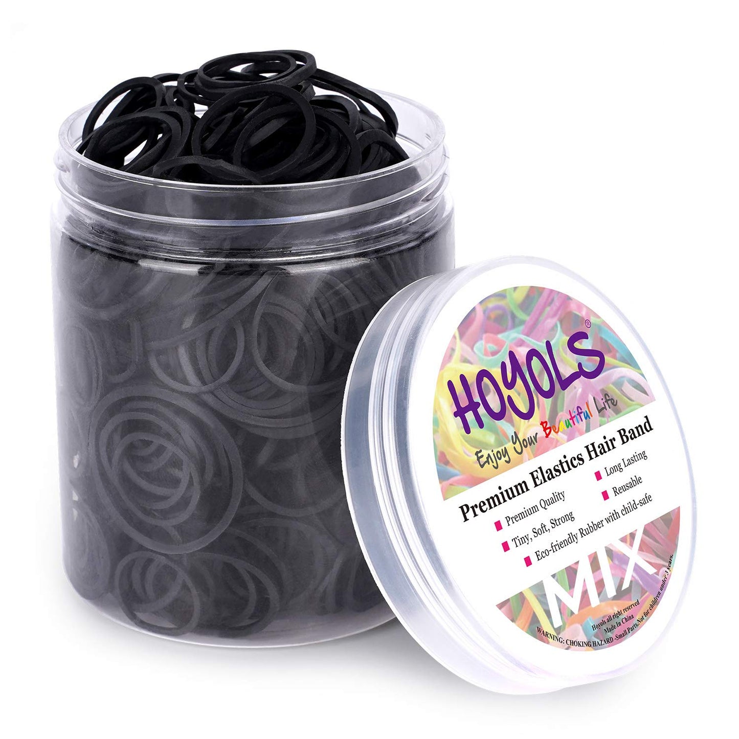HOYOLS 3/4” Inches Black Hair Rubber Bands for Hair Ties Small Mini Elastics Bands Large Braiding Ponytail Holders for Baby Toddler Girls Kids No Damage 600pcs (M) Latex-Free