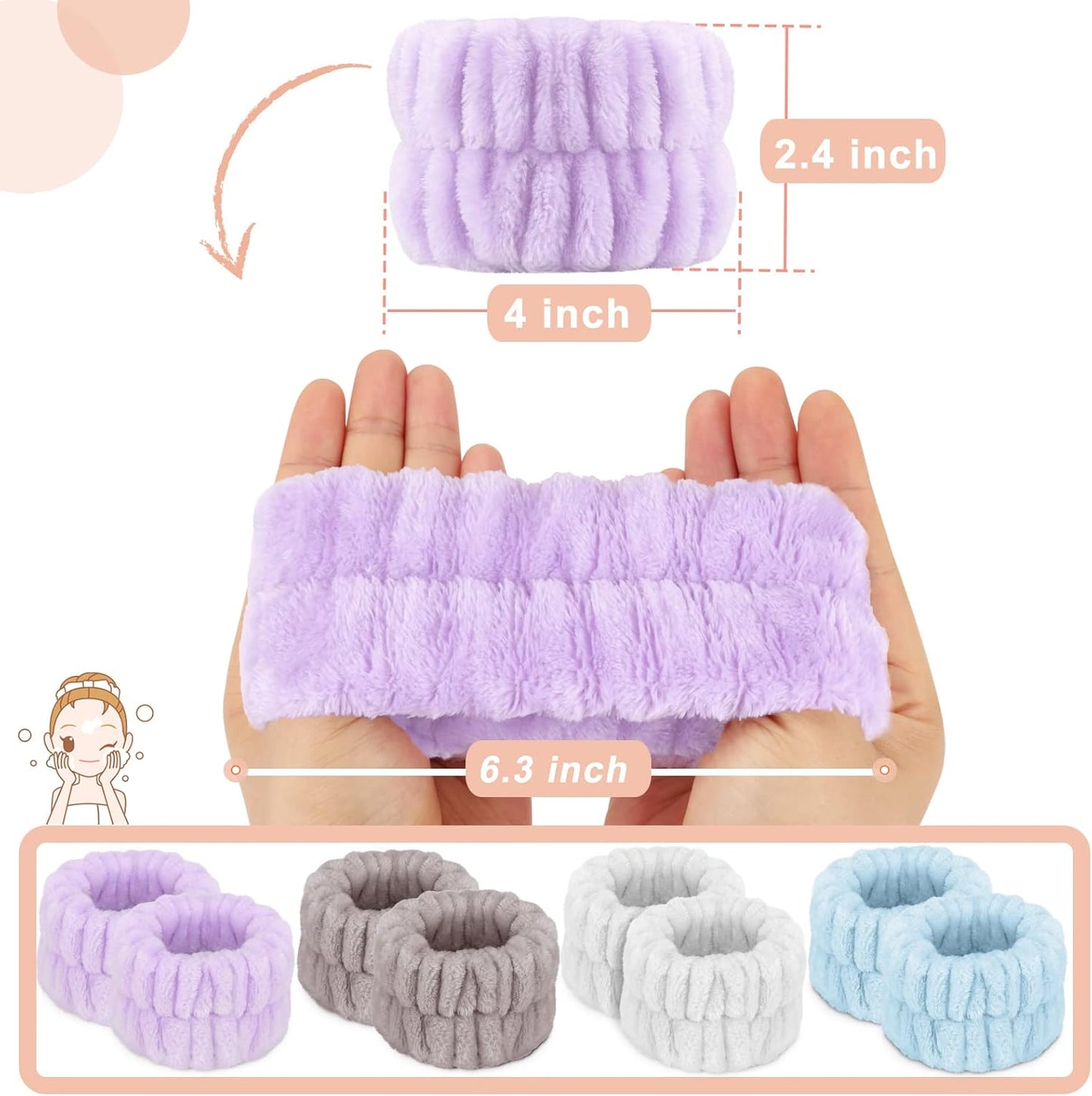 Crosize 8 Pcs Microfiber Wrist Bands for Washing Face, Women's Absorbent Face Washing Wristbands, Prevent Water from Spilling Down Your Arms
