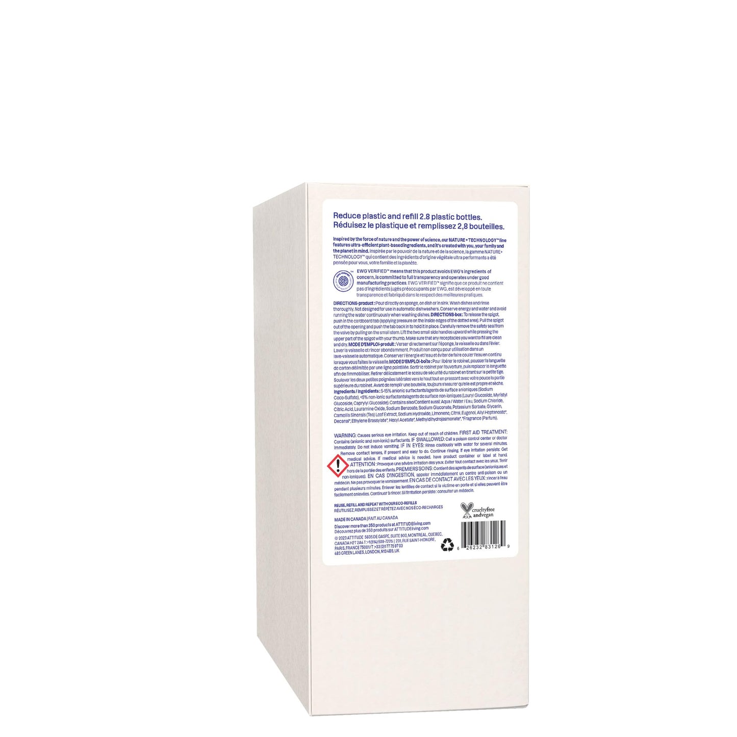 ATTITUDE Dish Soap Refill, EWG Verified, Plant-Based & Vegan Dishwashing Liquid, Naturally Derived, Pink Grapefruit, 67.6 Fl Oz