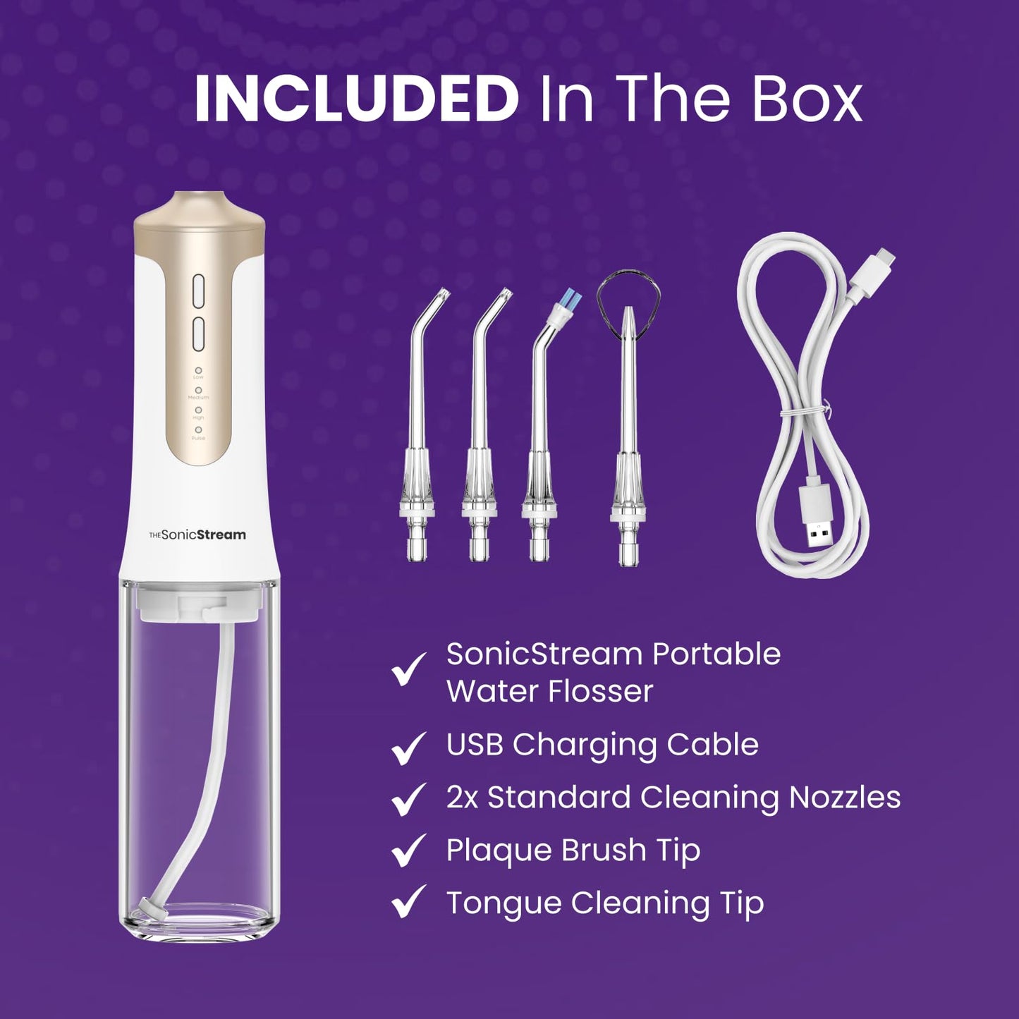 Sonic Dental Cordless Water Flosser with 3 Cleaning Modes & 3 Tips for Improved Oral Hygiene