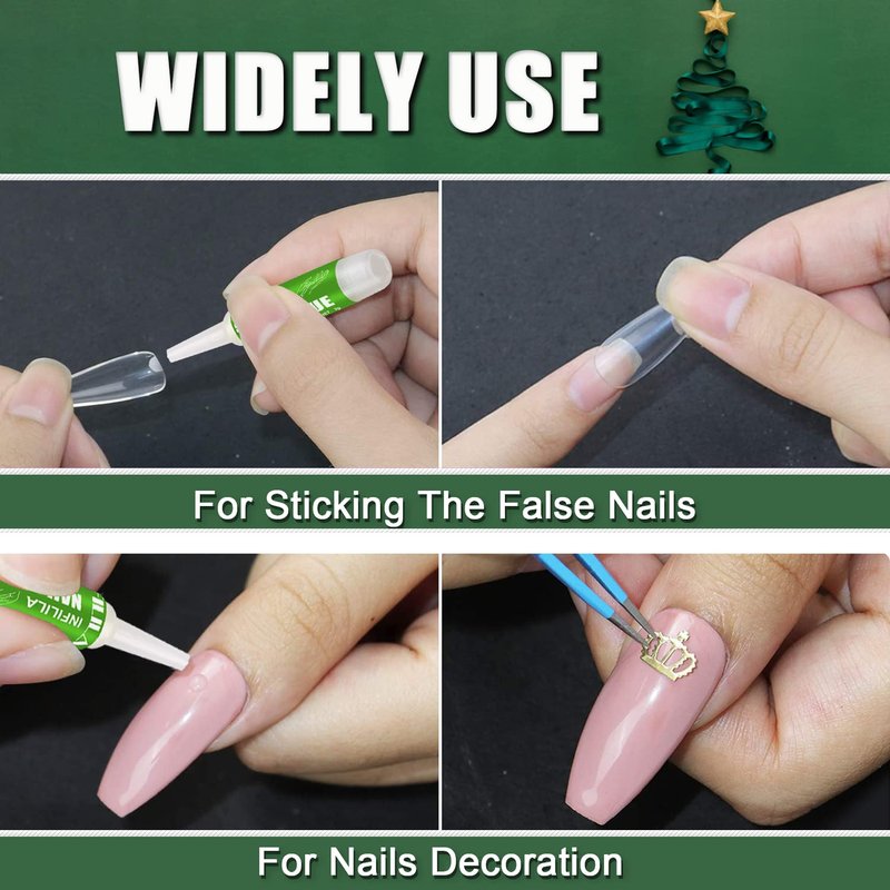 NXJ INFILILA Super Strong Nail Glue – Quick Dry 3-5 Seconds, 21+ Days Long-Lasting – Non-Toxic Low Odor Formula for Press On & Acrylic Nails – 24PCS 0.07OZ/PCS