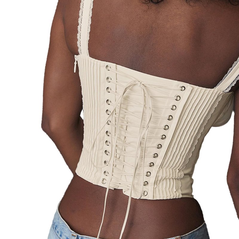 YADMISU Women's Lace Up Cami Corset Tops Cold Shoulder Zip Side Ties Back Sexy Going Out Bodyshaper Bustier Top,Apricot,M